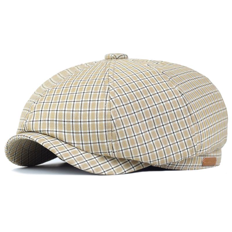 AETRUE Geruite Krantenjongenspet Lente Zomer Ademend Peaky Achthoekige Hoed Vintage Zachte Casual Baretten Cap Vizier Gatsby Platte Klimophoed 56-58.5 cm