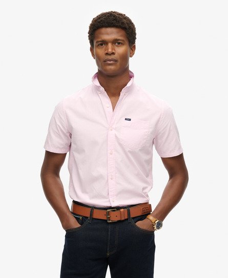 Superdry Mannen Premium University Oxford Overhemd met Korte Mouwen Roze