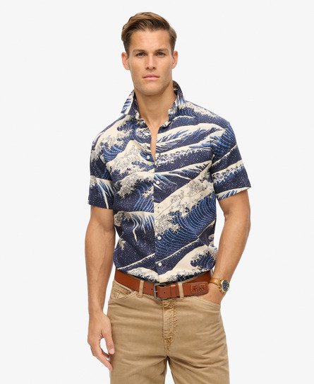 Superdry Male Hawaiian Overhemd met Korte Mouwen Blauw