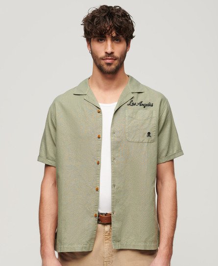 Superdry Mannen Resort Overhemd met Korte Mouwen Khaki