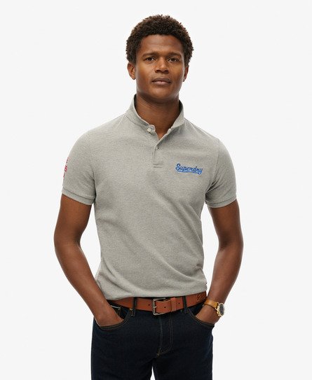 Superdry Male Superstate Polo van Biologisch Katoen met Korte Mouwen Grijs