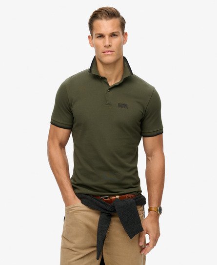 Superdry Mannen Sportswear Polo met Contrasterende Strepen Khaki