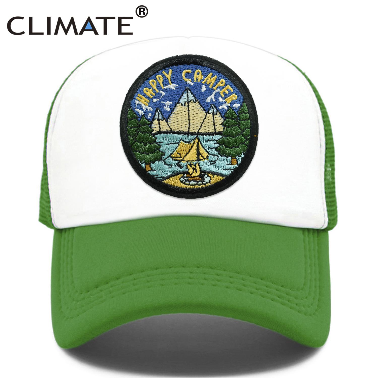 91440604MAC1QTP34F KLIMAAT Camper Happy Camp Cap Camp Summer Camp Camping Trucker Cap Groen Wandelen Outdoor Sport Hat Cap Cool Mesh Cap Unisex Dames Adult 55to58cm Head