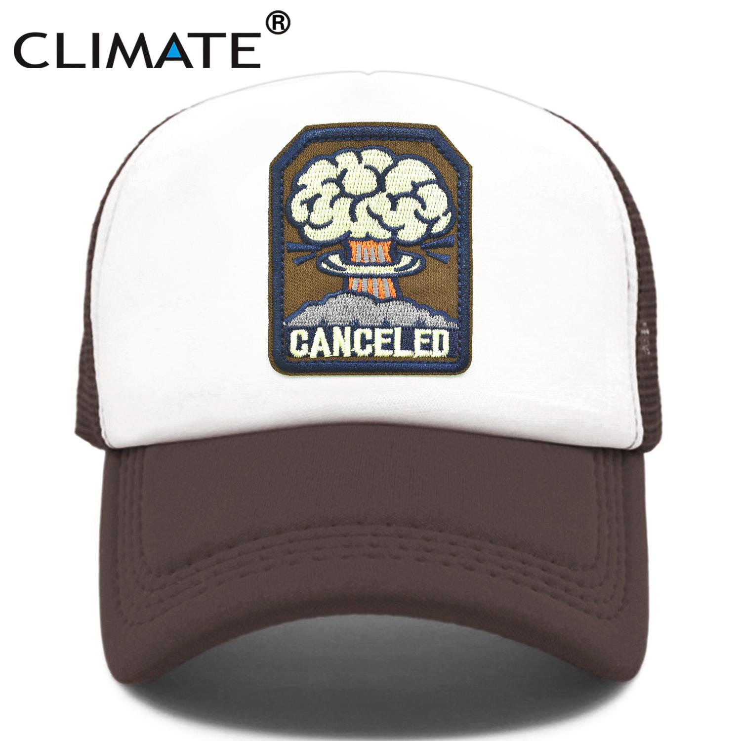 91440604MAC1QTP34F KLIMAAT Geannuleerd Mushroom Cloud Cap N-bomb Bomb Nucleaire Explosie Trucker Cap Bomb Atomic Cap Nuke Hat Cap Cool Summer Mesh Cap Fits 55to58cm Head