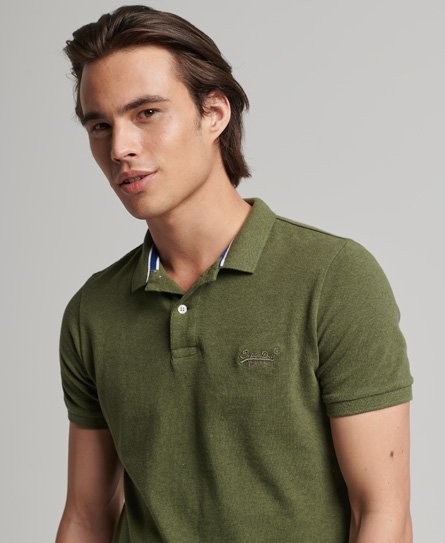 Superdry Male Essential Piqué Poloshirt van Biokatoen met Klassieke Pasvorm Groen