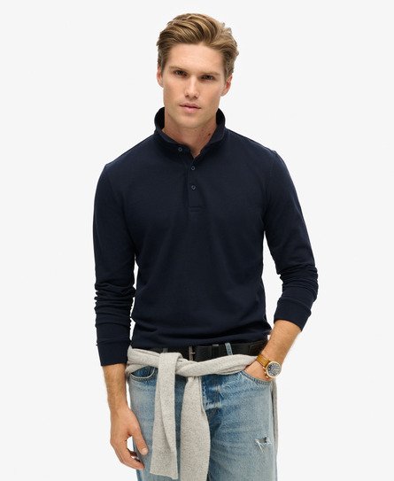 Superdry Mannen Poloshirt van Piquékatoen met Lange Mouwen Blauw