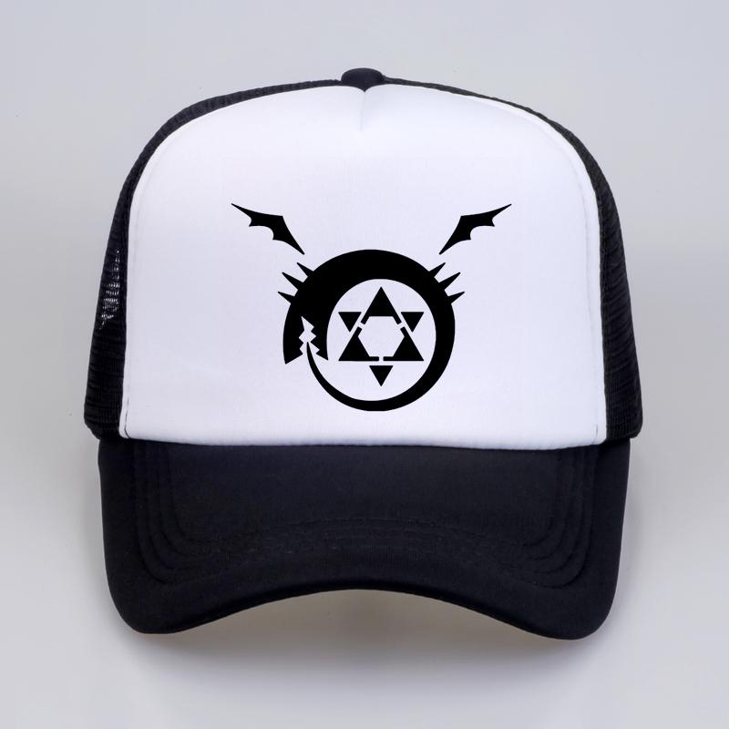 91140105MA0LTG8U4H Volledig metalen Fullmetal Alchemist Steel Edward Alphonse Baseball caps Cosplay Costumest Anime Unisex Vrouwen mesh Trucker Cap Hoed