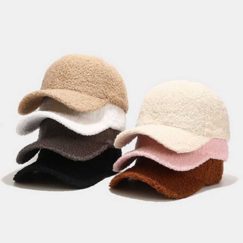 FP64TH 2021 Winter Mode Koreaanse Vrouwen Mannen Baseball Cap Effen Kleur Outdoor Verstelbare Geborduurde Liefhebbers Hoeden Retro Dikke Warme Wollen Pet 56-58cm beige