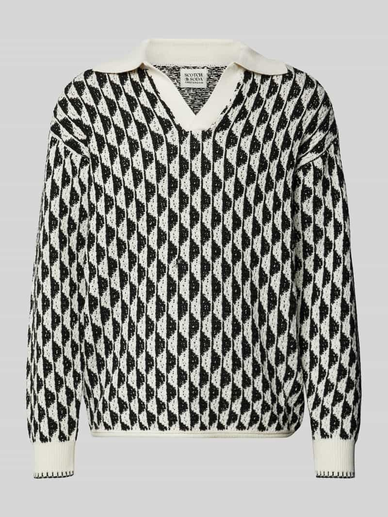 Scotch & Soda Oversized gebreide pullover met V-hals, model 'jacquard'