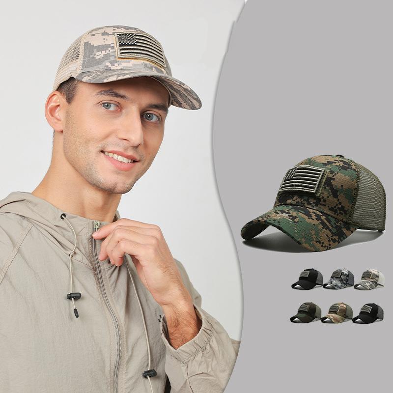 ONIHUA Camouflagesticker geborduurde baseballpet Netcap Heren Outdoor Velcro Cap Peak Cap groen