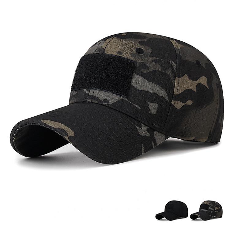 ONIHUA Klittenband Camouflage Baseball Cap Heren Outdoor Zonnebrandcrème Zonneklep Ademend Verstelbare Snapback Hoed Vissershoed Piek Cap zwart