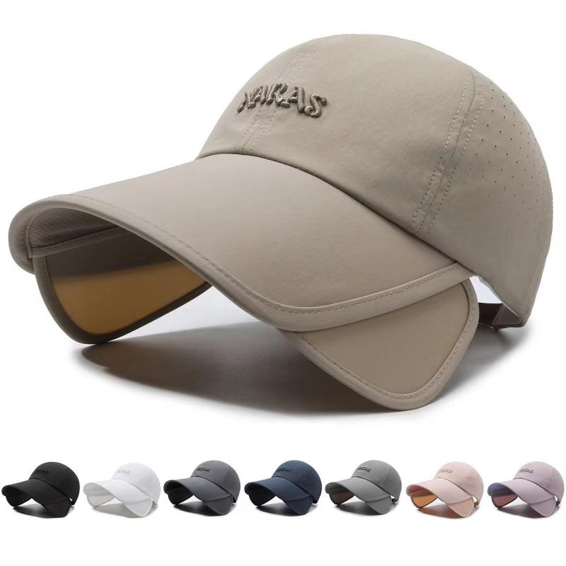 ONIHUA Summer Sunscreen Cap Men Women Wide Retractable Brim Outdoor Sports Peaked Cap Sun Hat Golf cap zwart