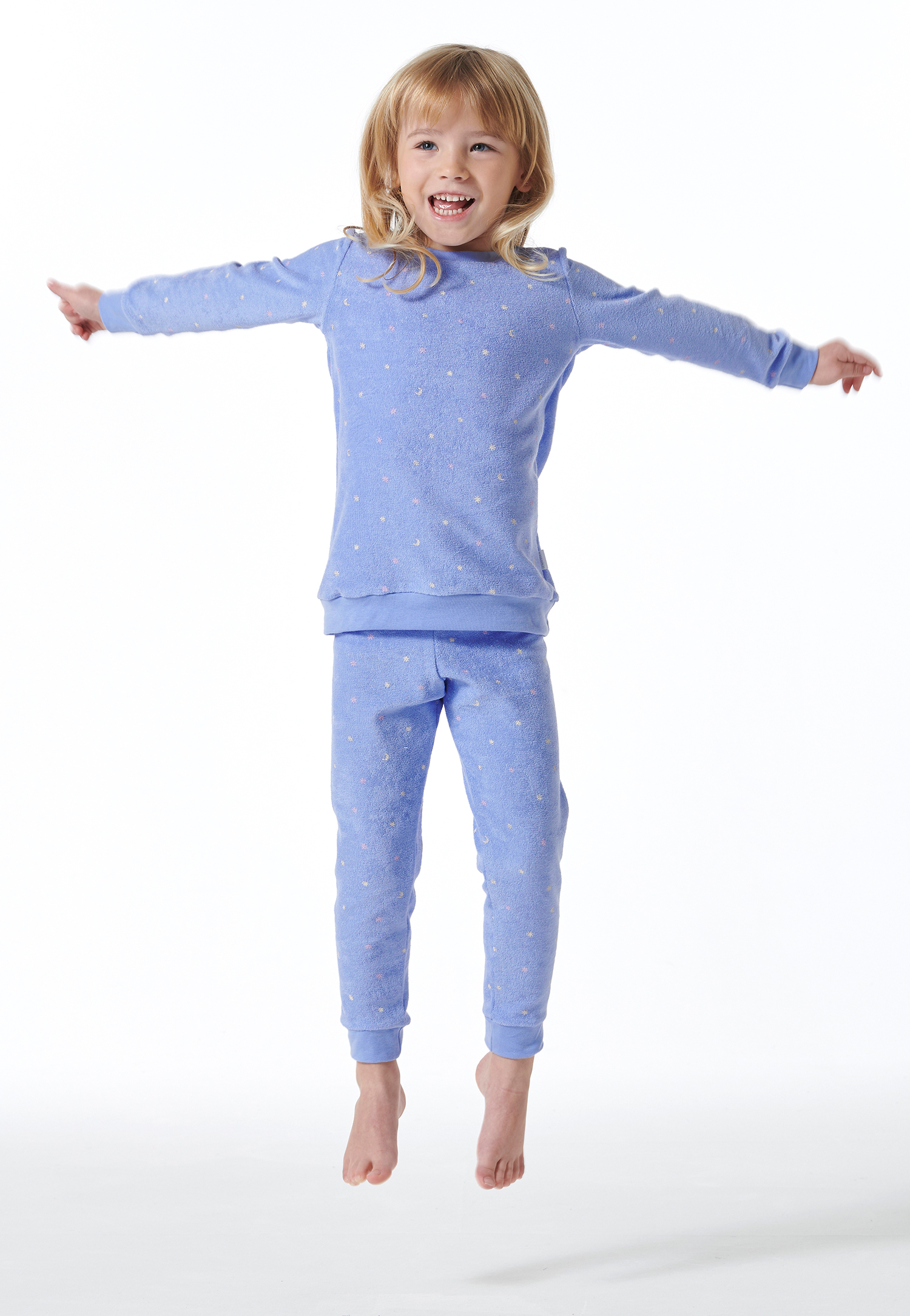 Schiesser Pyjama lange frottee Organic Cotton manchetten sterren seringenpaars - Girls World 