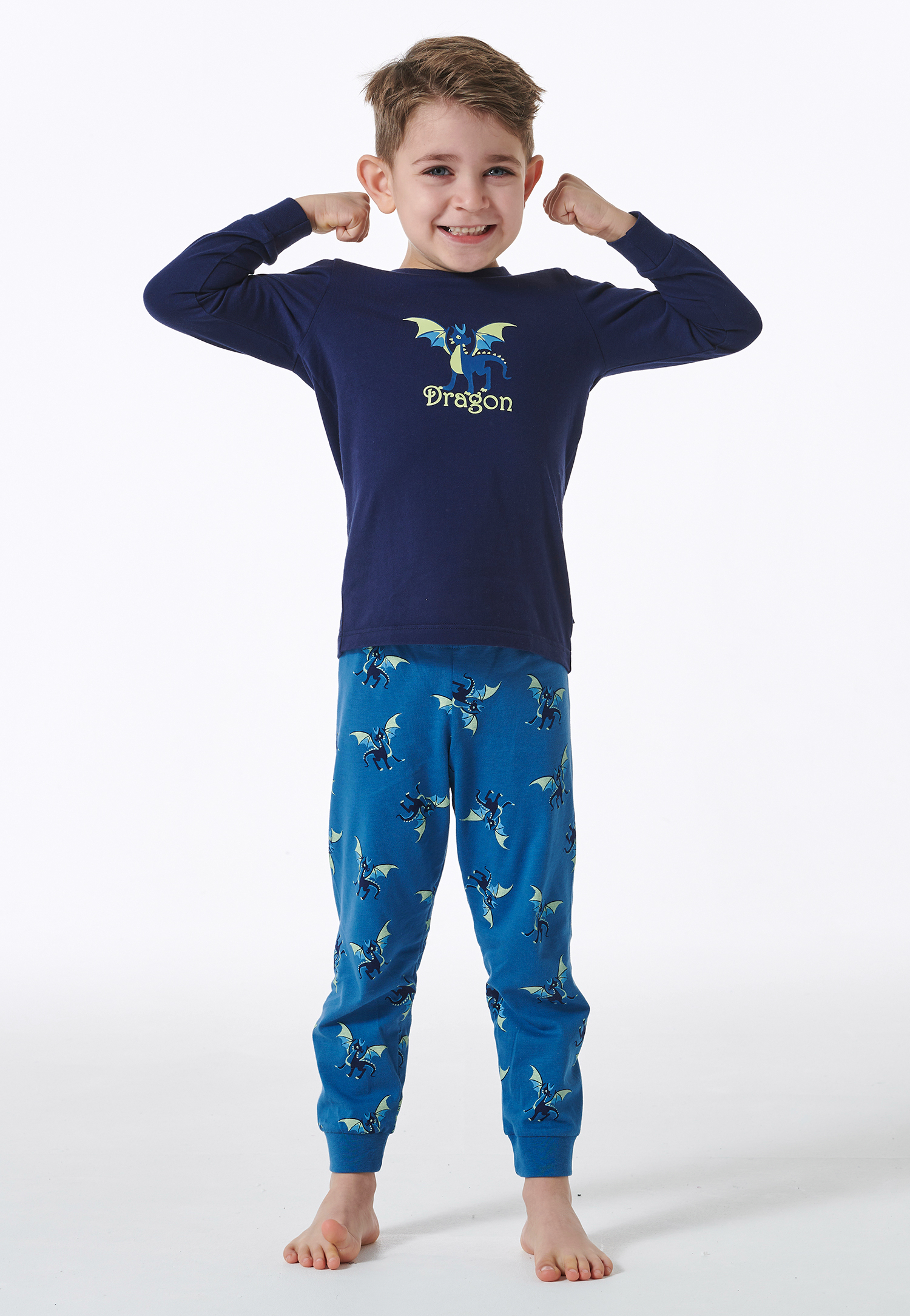 Schiesser Pyjama lengte manchetten draak donkerblauw - Boys World 