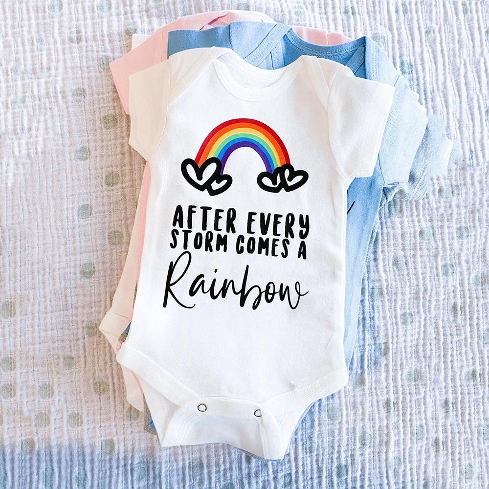 Jiangkao Na elke storm komt een regenboog baby baby romper zwangerschap aankondiging cadeau 3M blauw