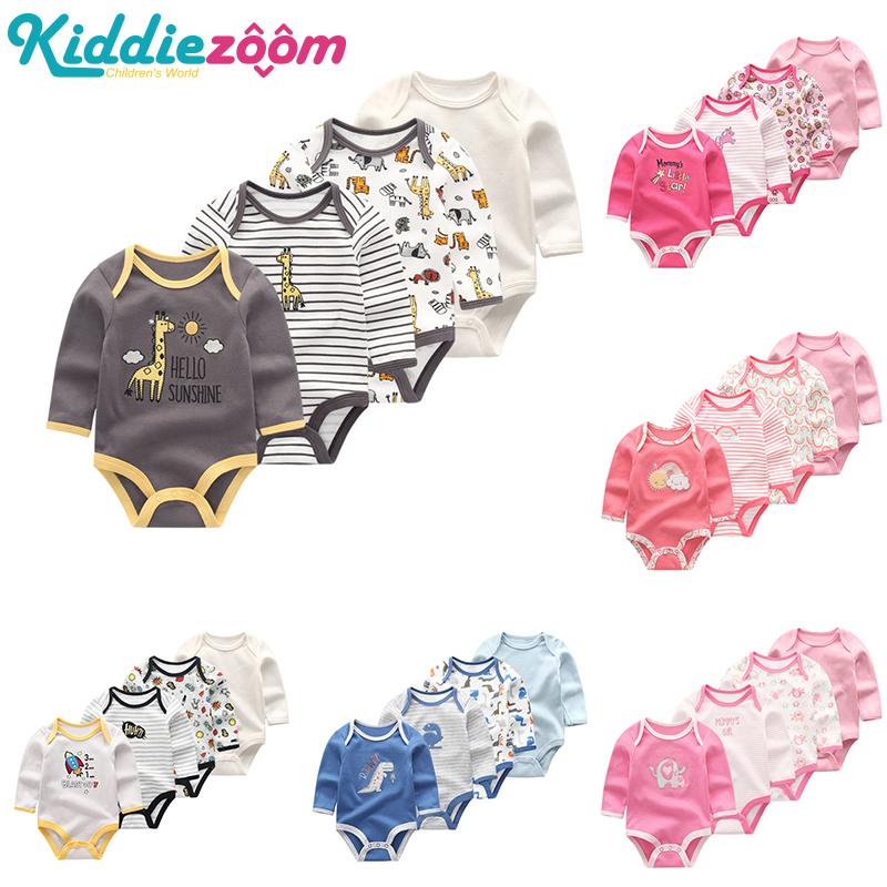 KIDDIEZOOM 4 Stuks Baby Jongens Meisjes Bodysuit Lange Mouw Zachte Katoenen Babykleertjes 0-12Months Pasgeboren Body Bebe Jumpsuit Kleding 9-12Months