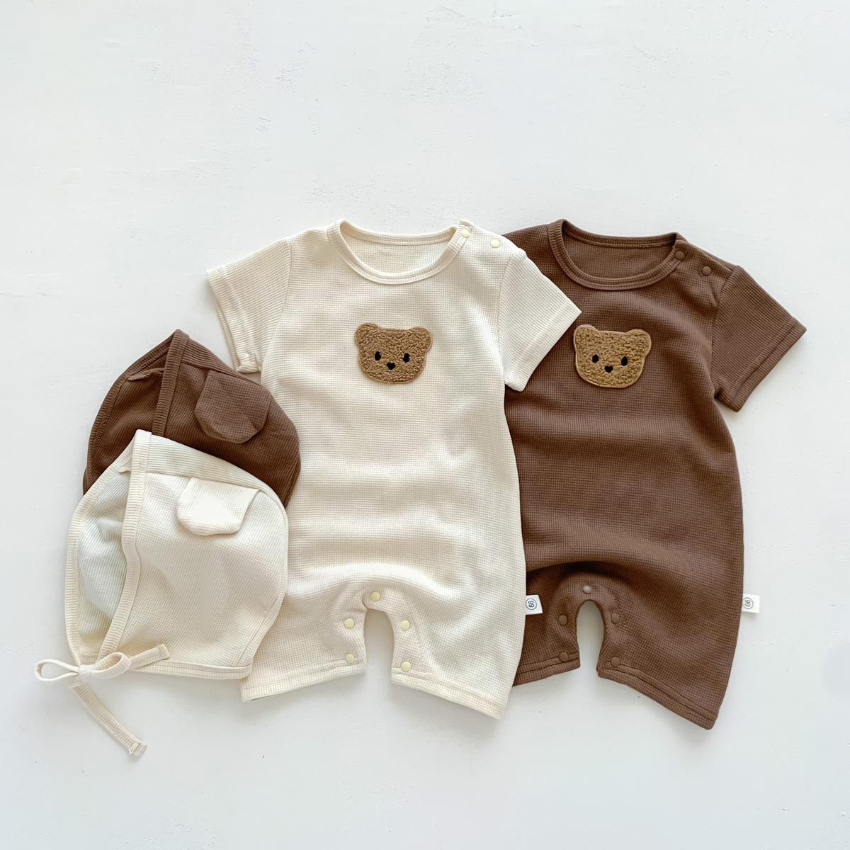 Newage Pasgeboren Baby Jongens Meisjes Romper Korte Mouwen Baby Jumpsuit Schattige Beer Pasgeboren Kleding Zomer Dunne Bodysuits 66(0-4M) abrikoos