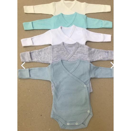 VeramoniBaby Uzun Kollu Kendinden Eldivenli Çıtçıtlı Badi Kruvaze (5 Lİ PAKET) 0-3 Ay