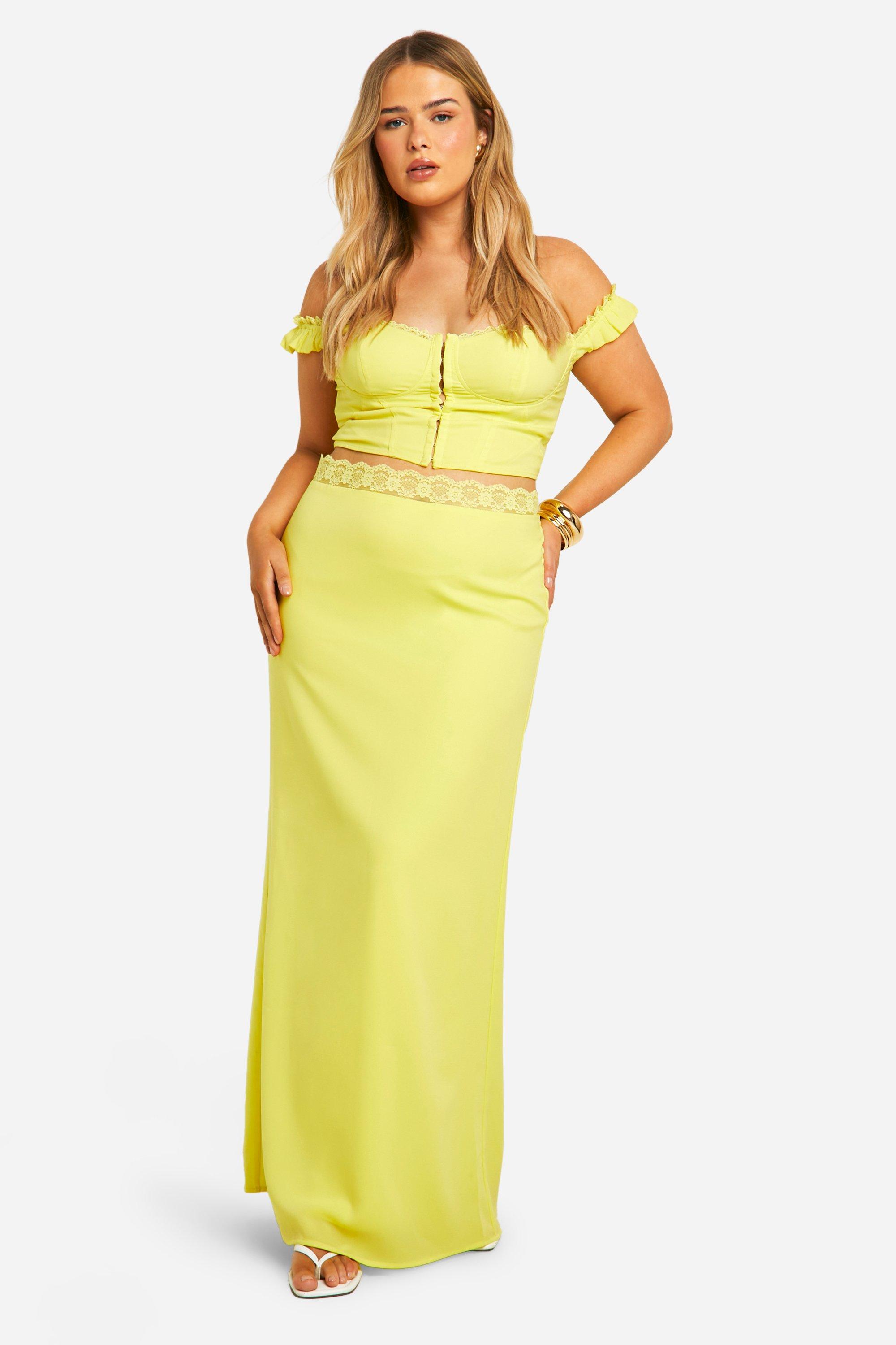 Boohoo Plus Geweven Maxi Rok, Lemon