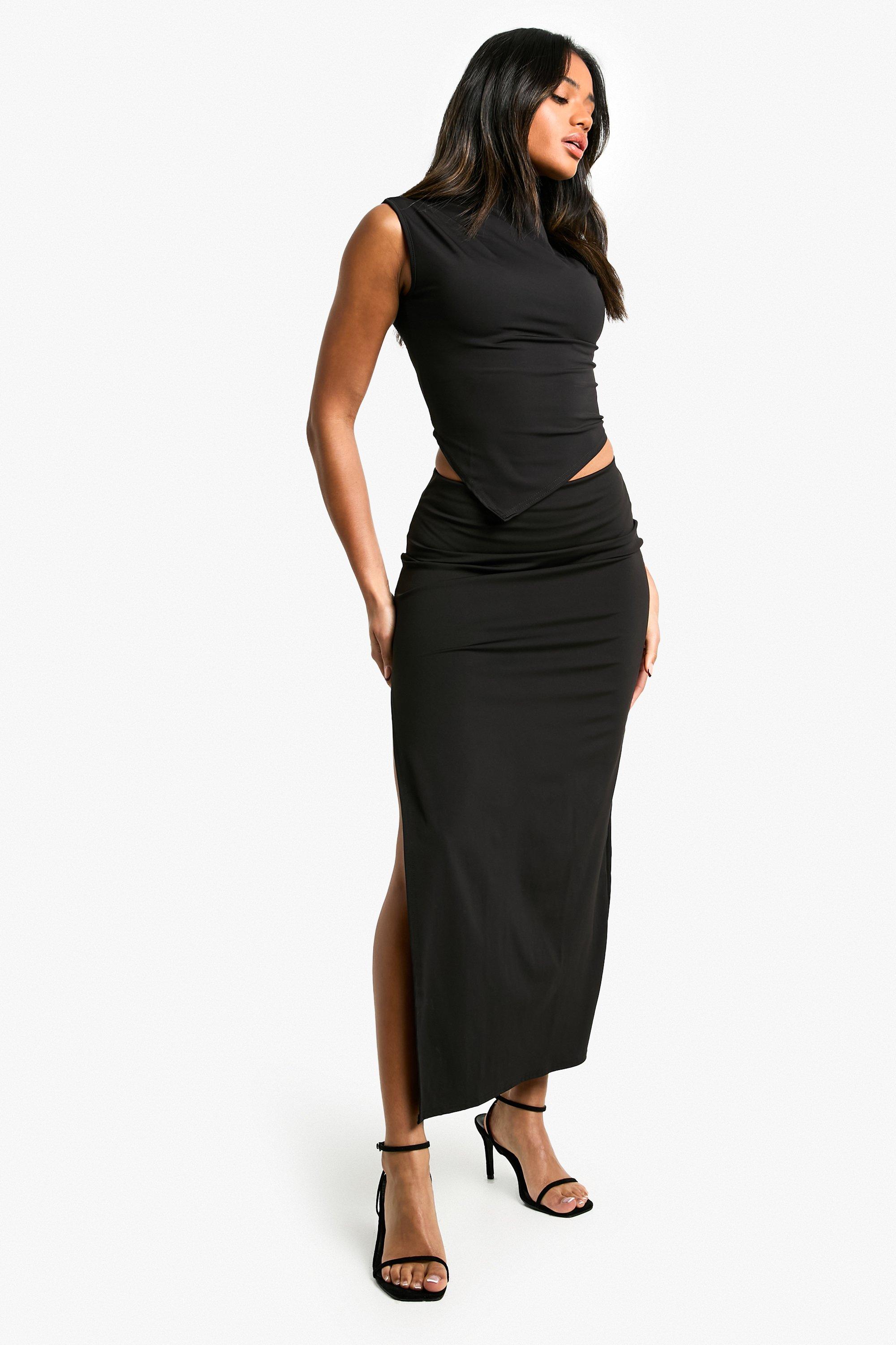 Boohoo Matte Strakke Vormende Wikkel Rok Met Zijsplit, Black