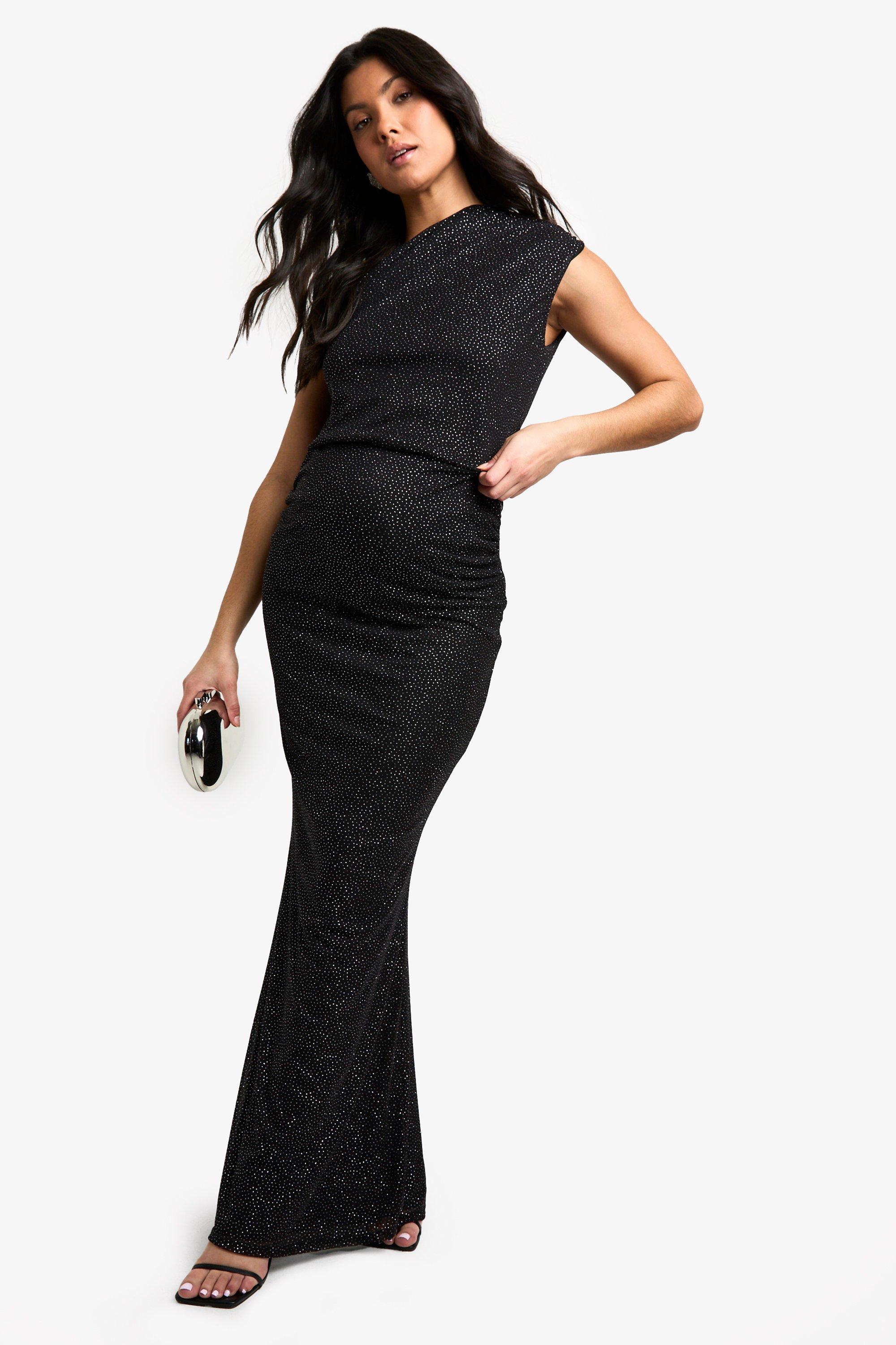 Boohoo Zwangerschap Stretch Glitter Maxi Rok, Black