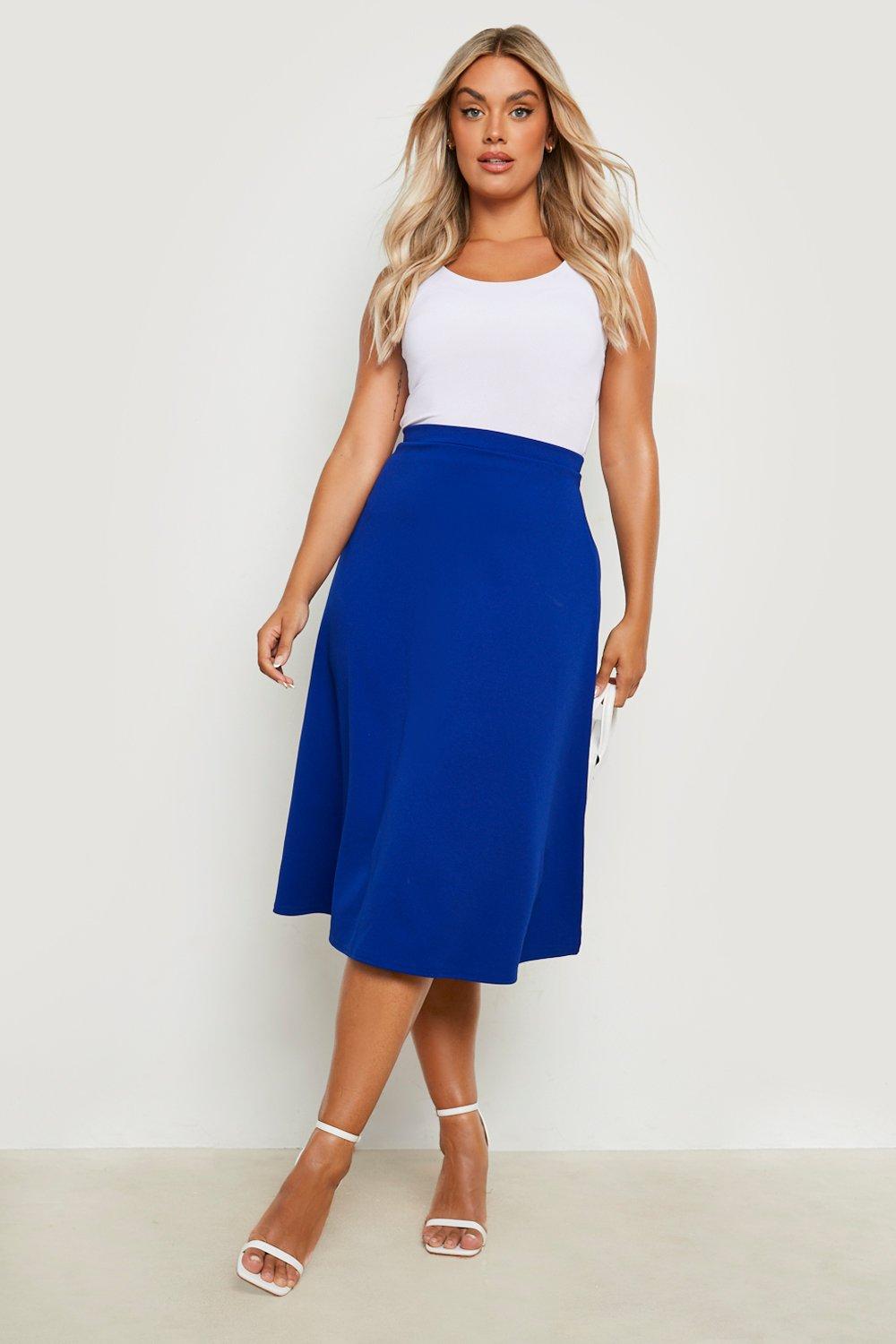 Boohoo Plus Scuba Crêpe Midi Skater Rok, Cobalt