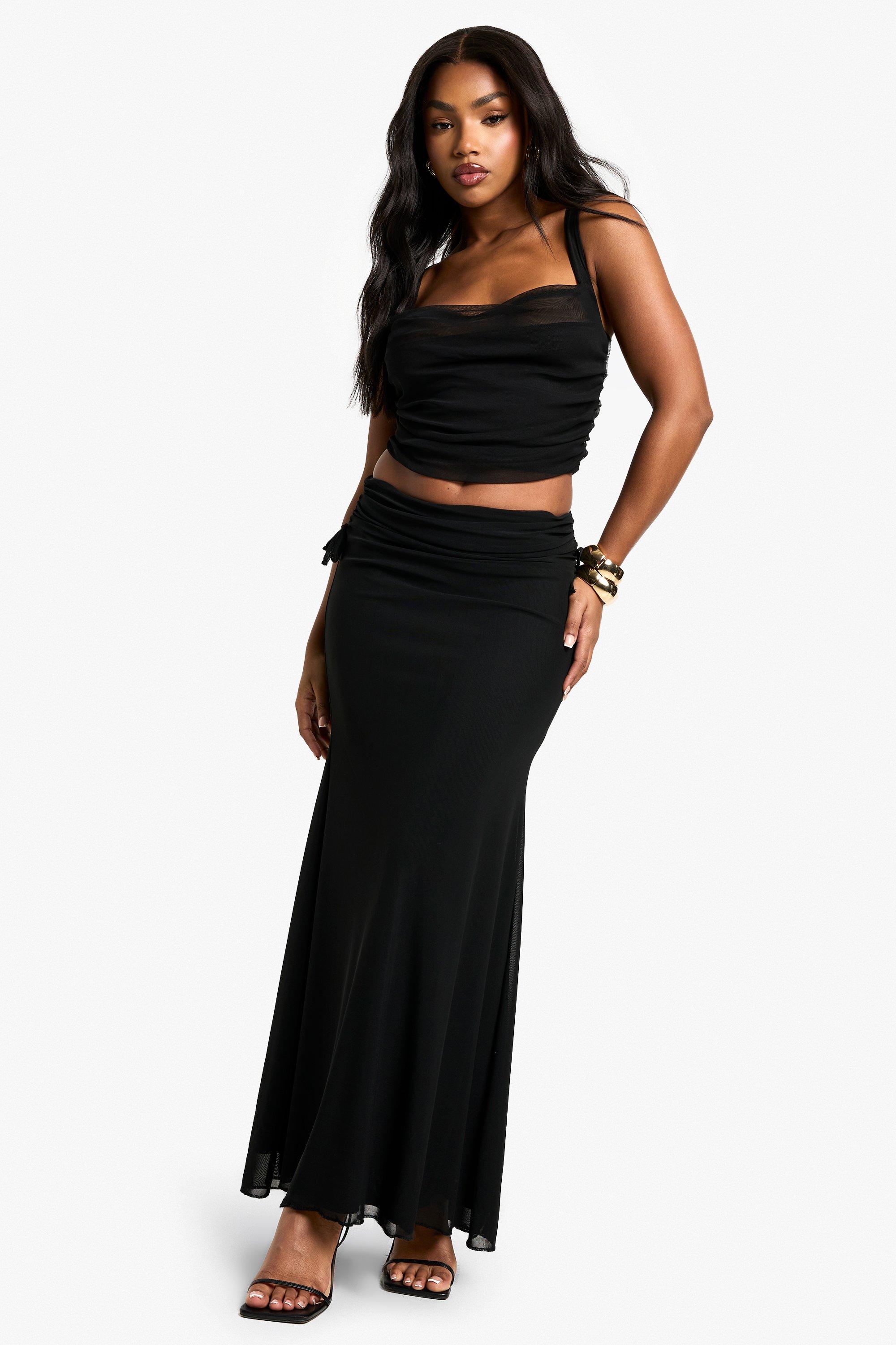 Boohoo Geplooide Mesh Midi Rok, Black