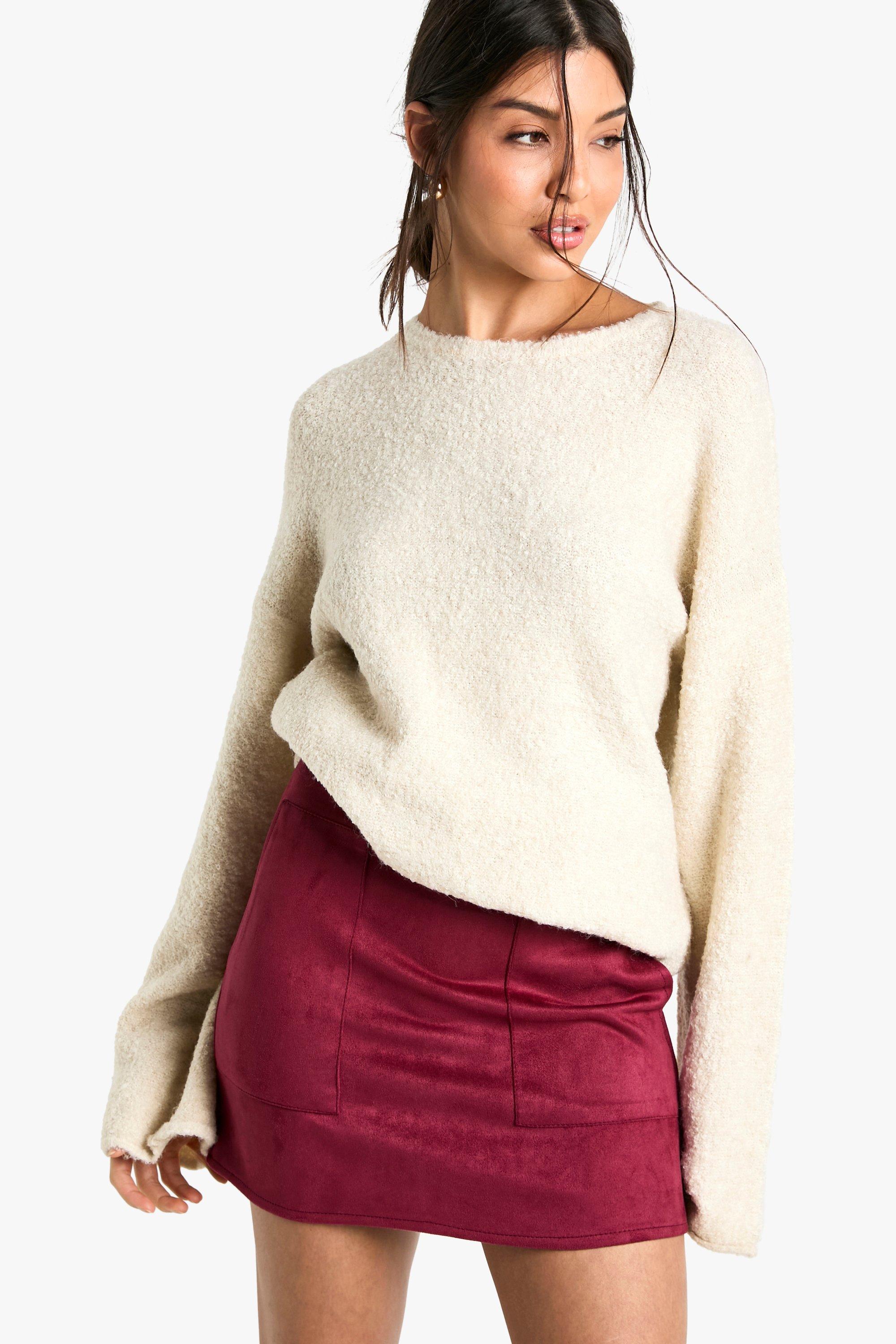 Boohoo Mini Rokje Met Suède Look, Burgundy