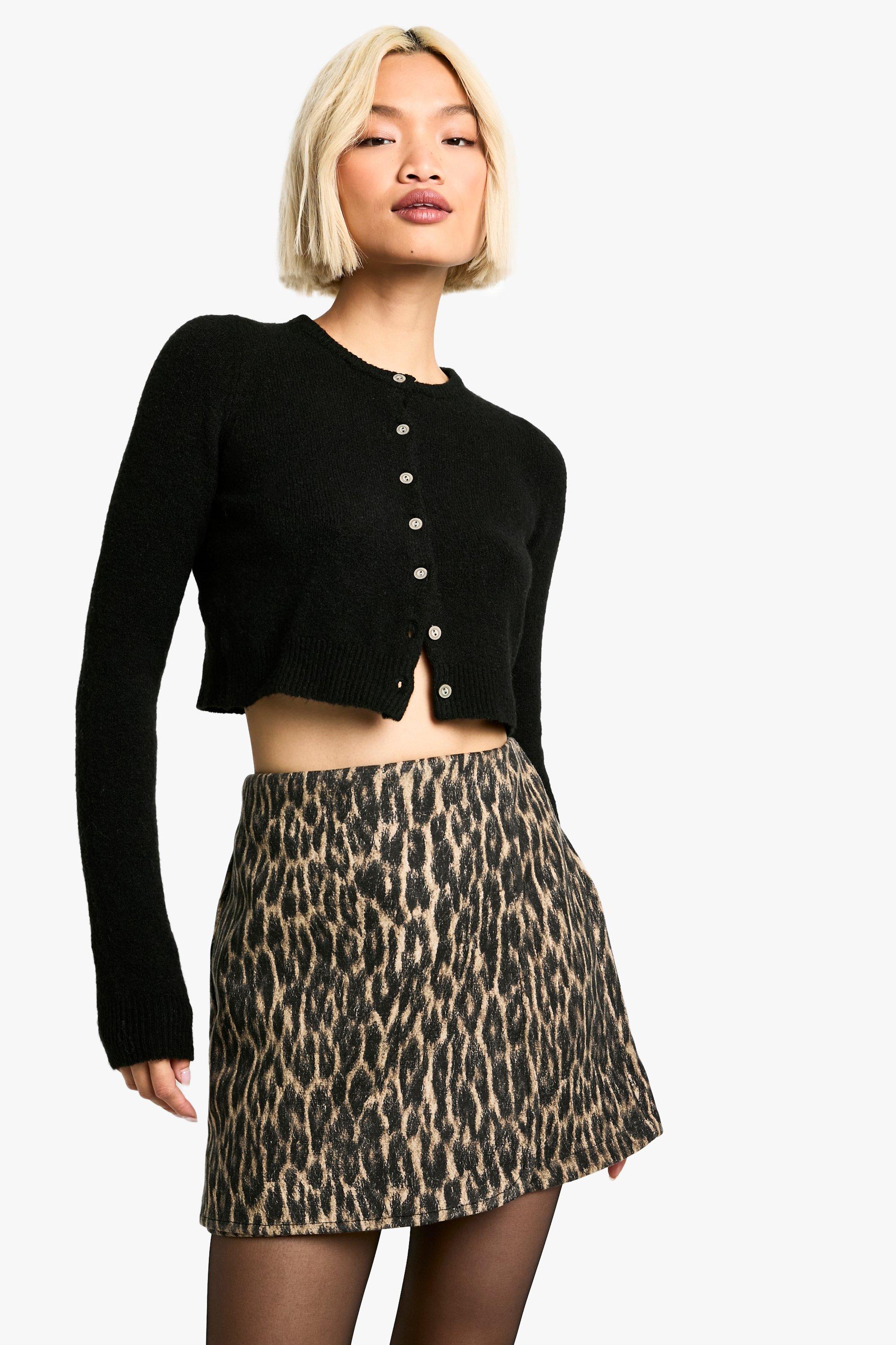 Boohoo Wollen Luipaardprint High Waist Mini Rokje, Leopard