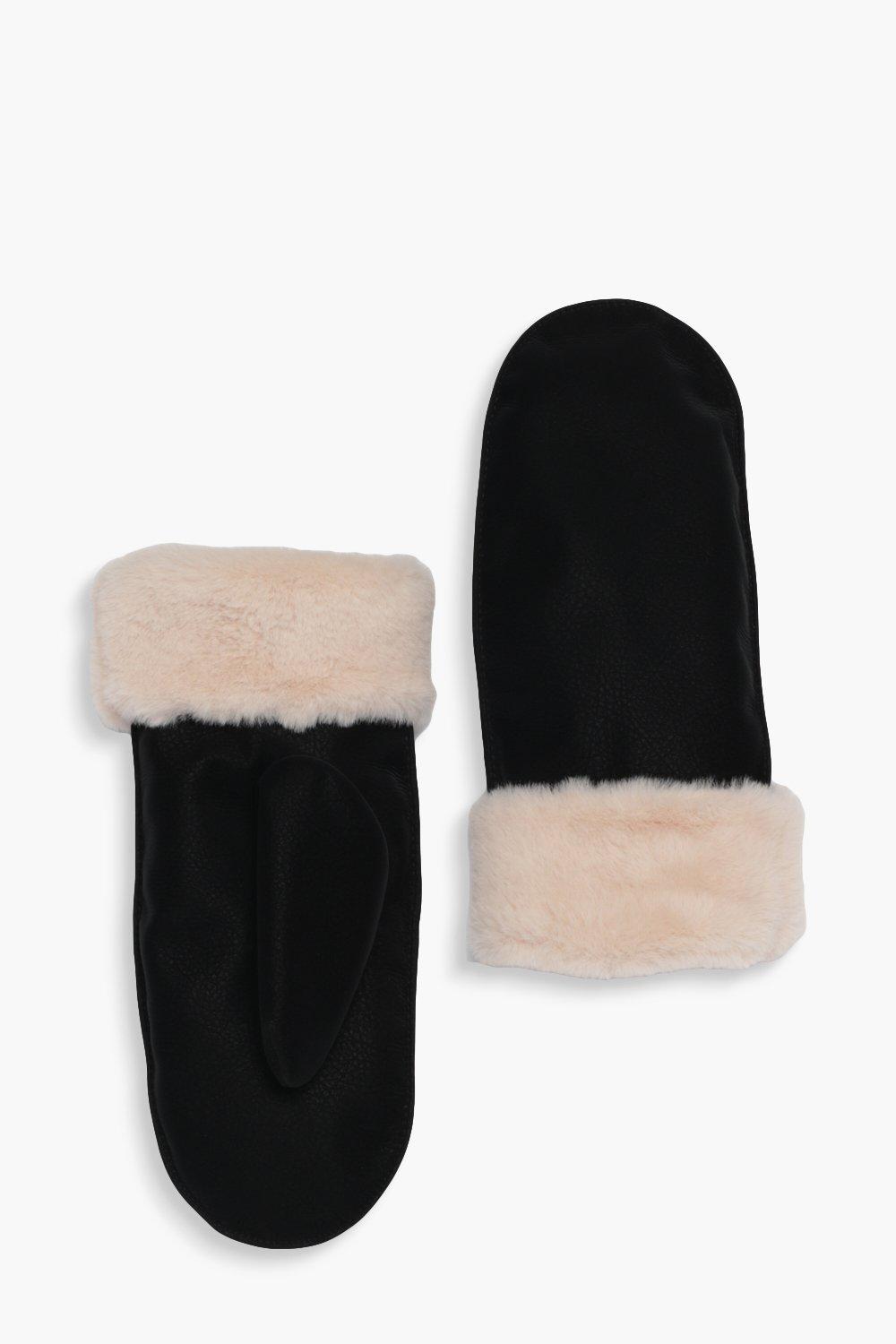 Boohoo Nep Suède Wanten Met Faux Fur Voering, Black