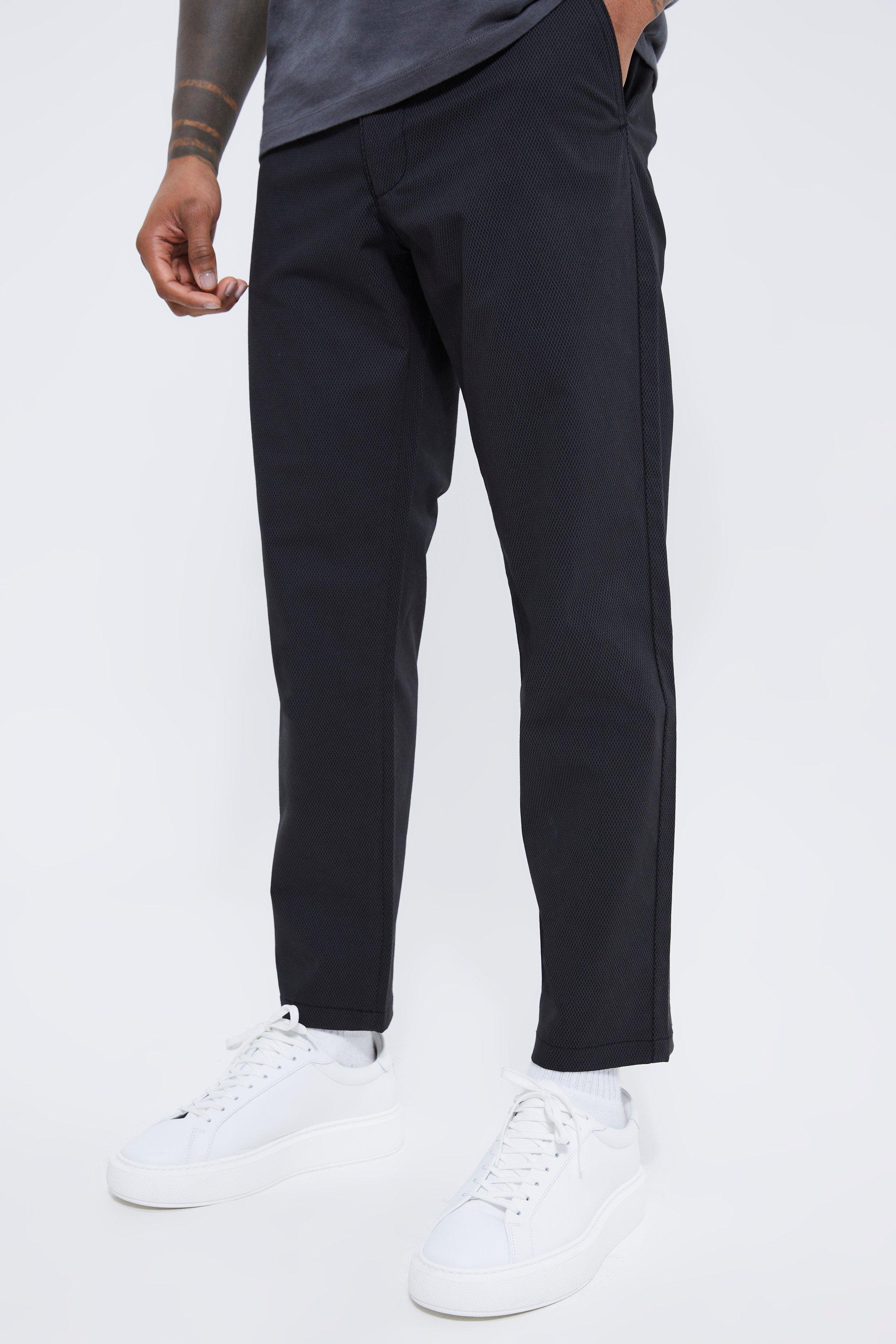 Boohoo Korte Slim Fit Chino'S Met Textuur En Tailleband, Black