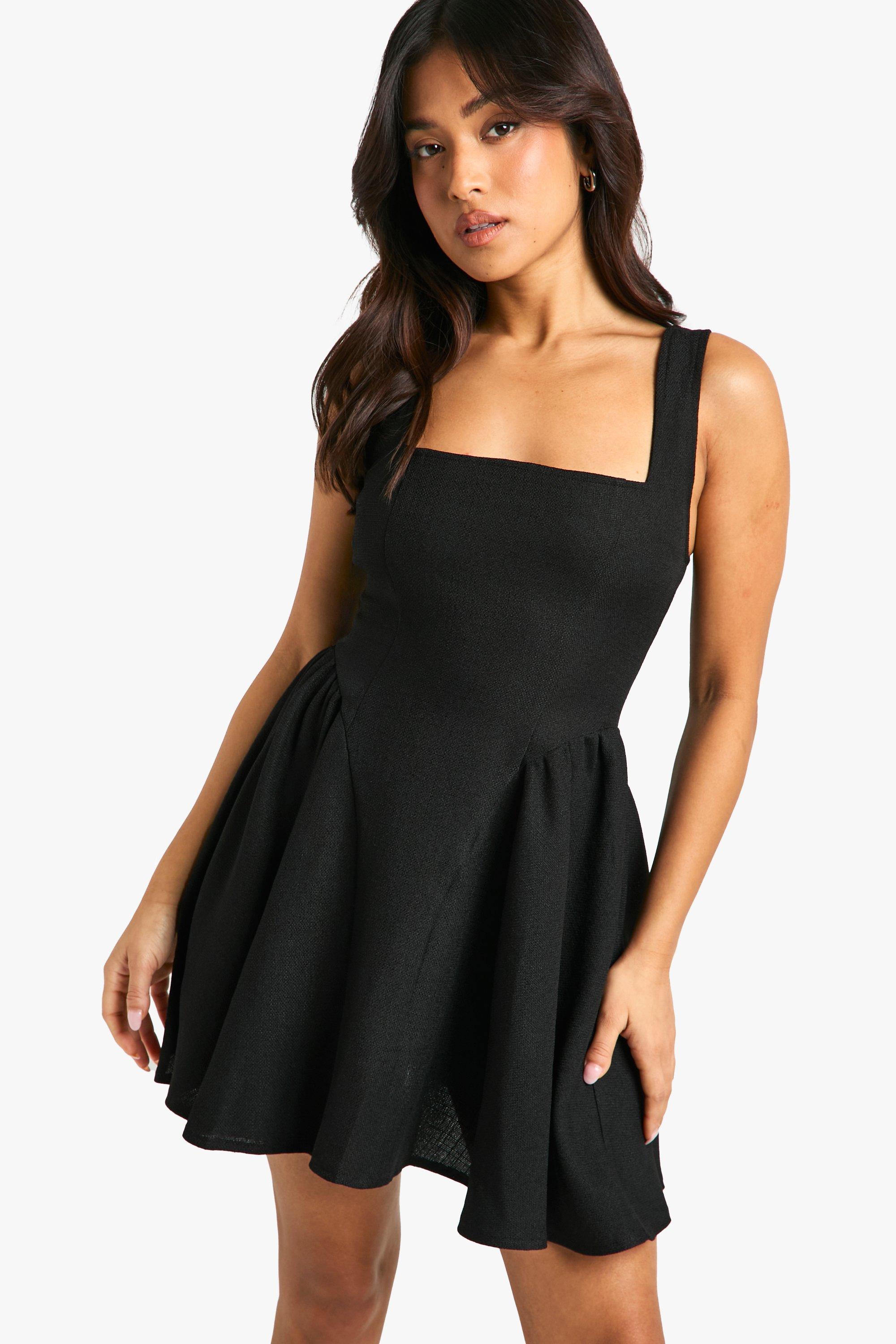 Boohoo Petite Fitted Skater Dress, Black