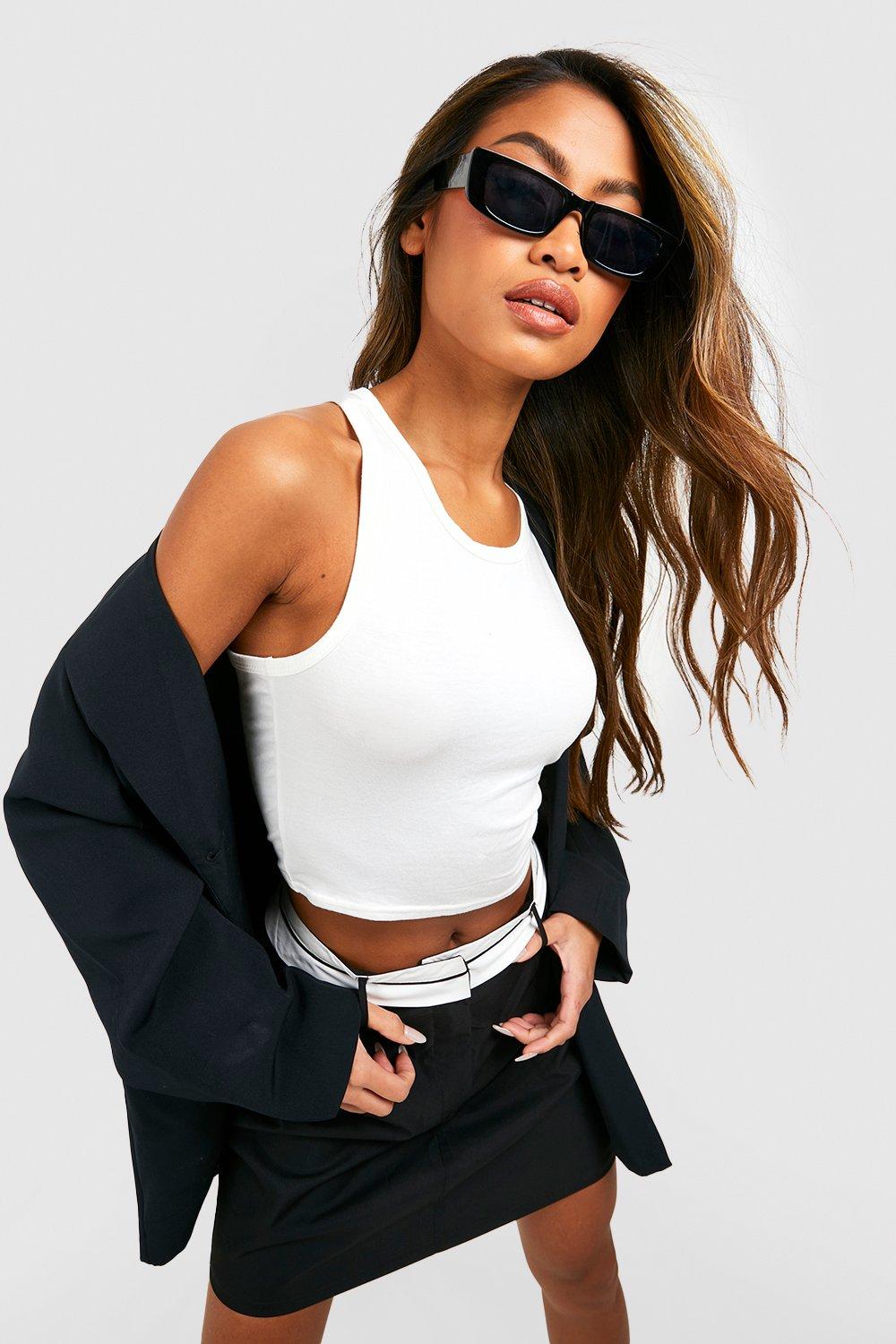 Boohoo Crop Top Met Racer Hals, Ecru