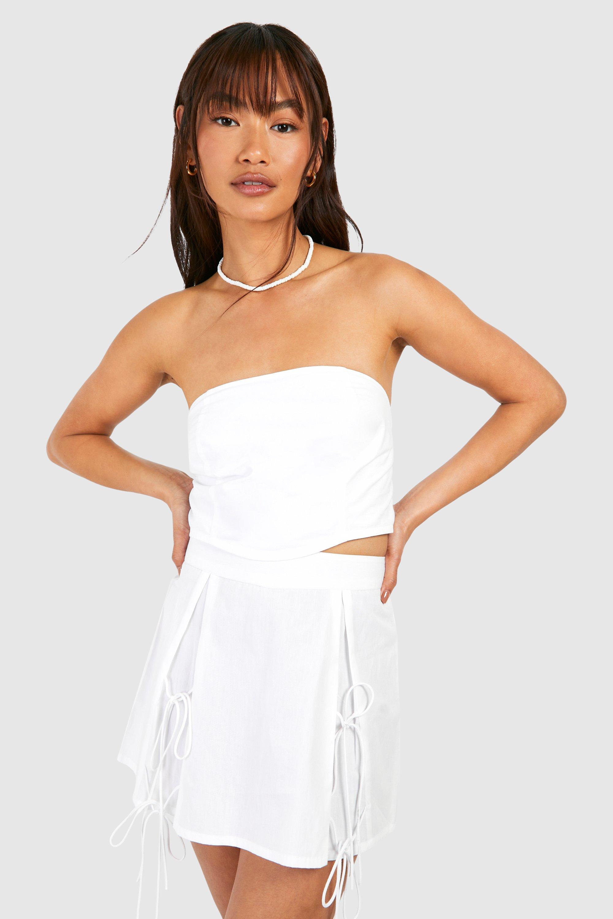 Boohoo Katoenen Bandeau Crop Top, White