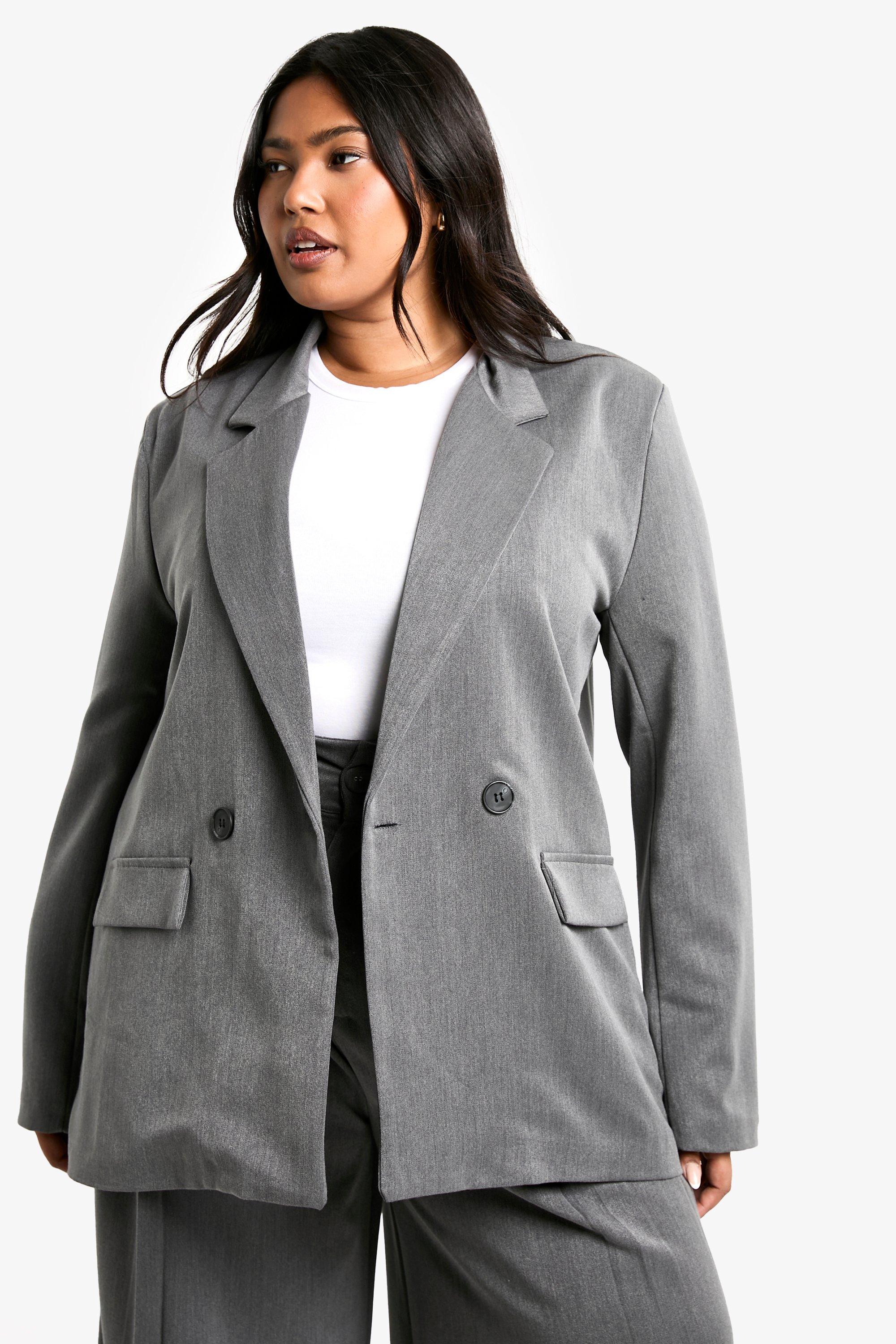 Boohoo Plus Getailleerde Oversized Mergel Blazer, Grey Marl