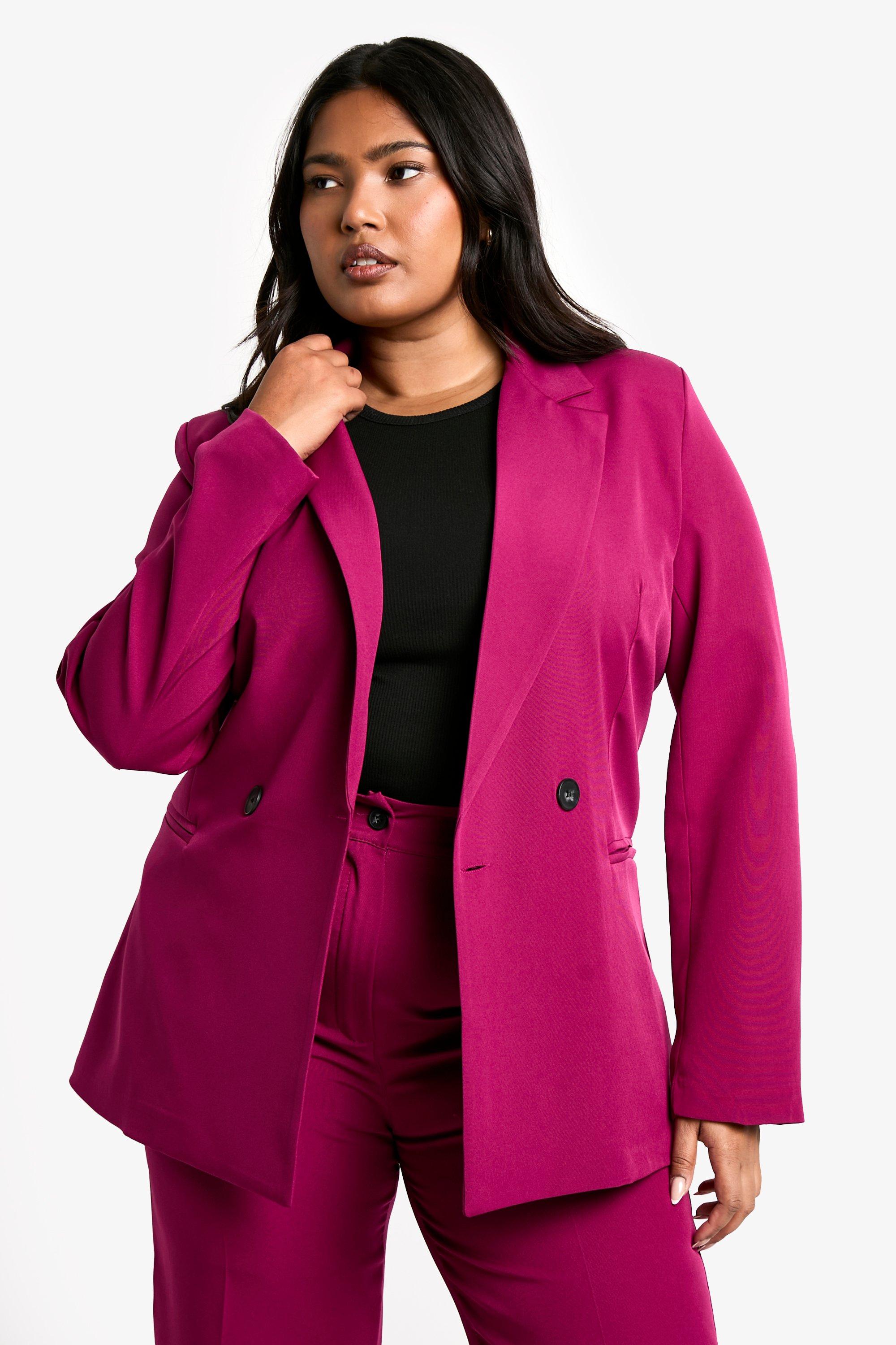 Boohoo Plus Blazer Met Dubbele Knopen En Geplooide Taille, Plum