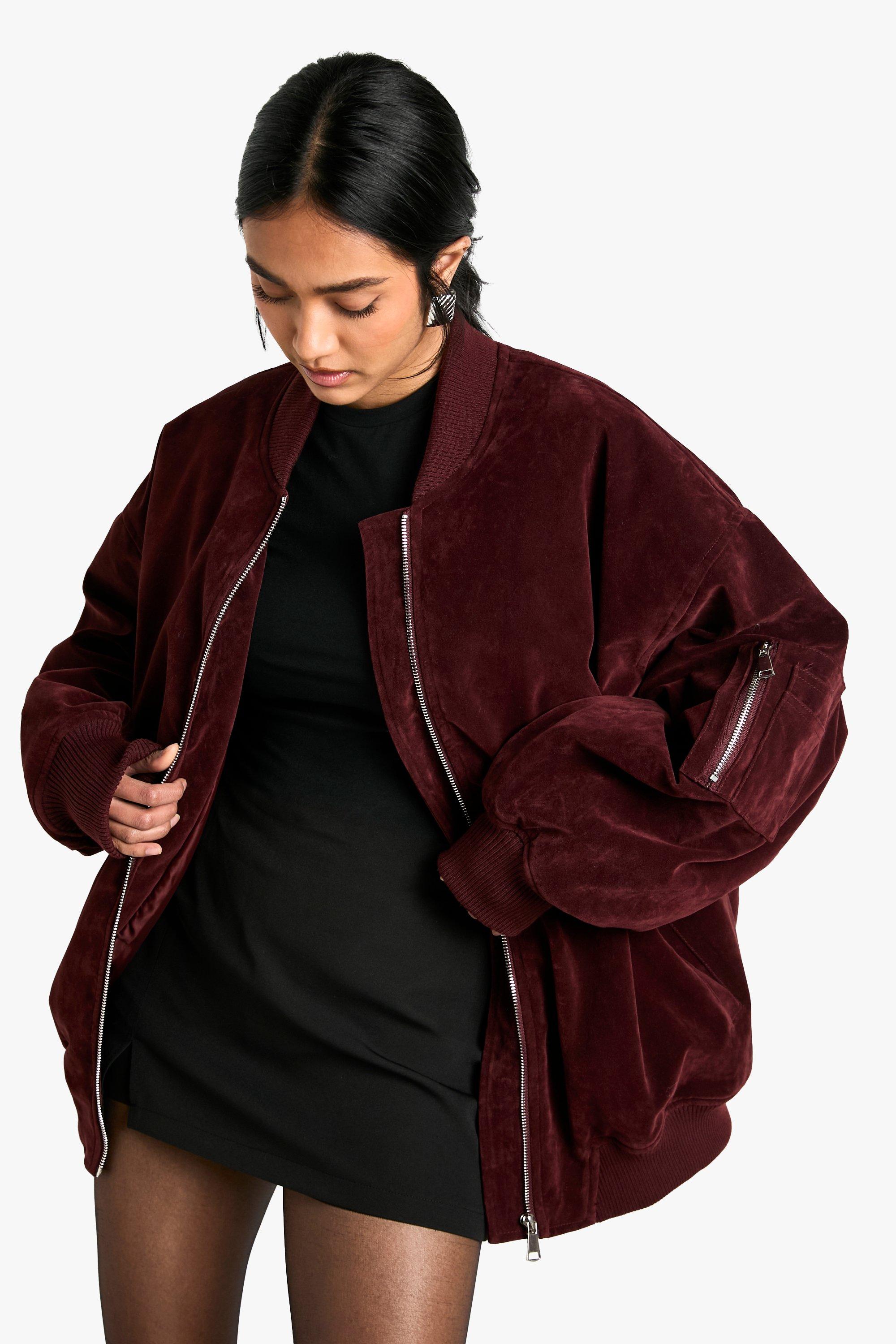 Boohoo Oversized Nep Suède Bomberjack, Wine