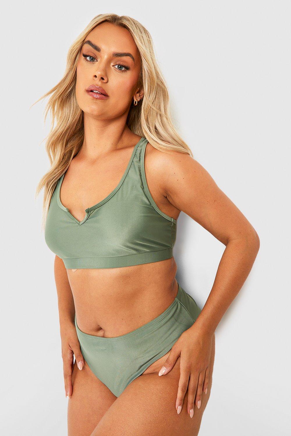 Boohoo Plus Essential Bikini Top Met Hals Inkeping, Khaki