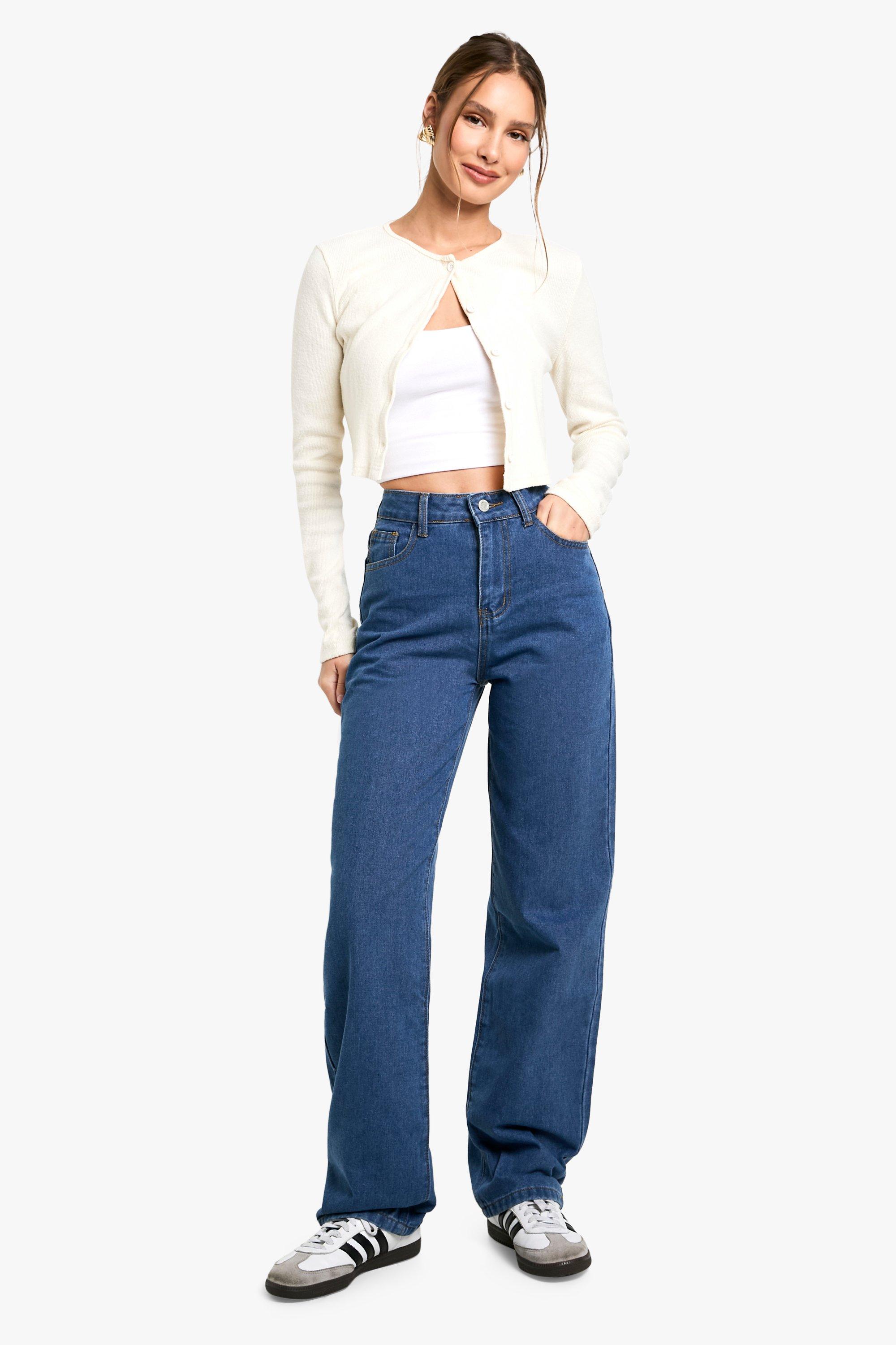 Boohoo Basic High Waist Boyfriend Jeans, Mid Blue