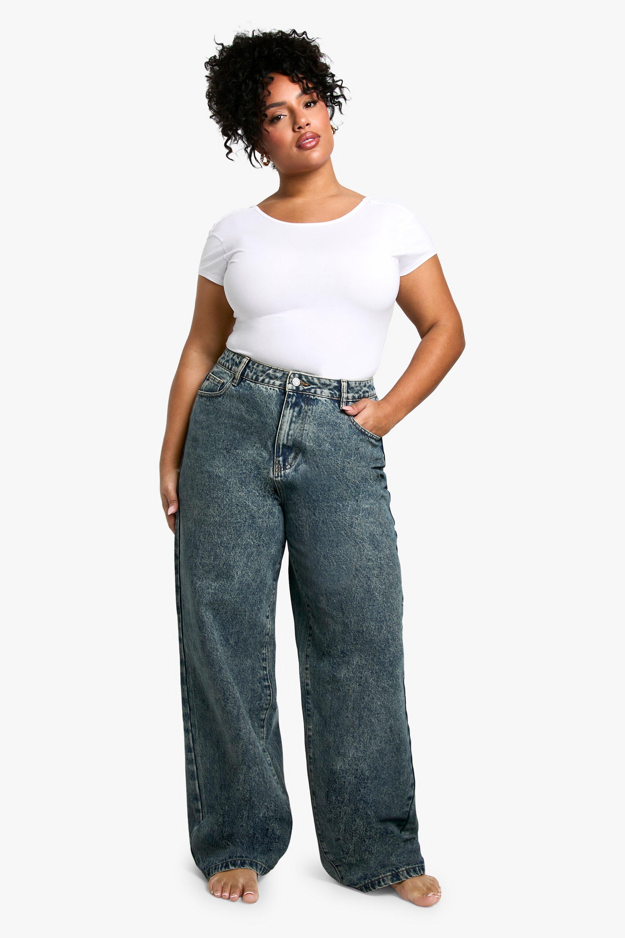 Boohoo Plus Basic High Waist Boyfriend Jeans, Vintage Wash