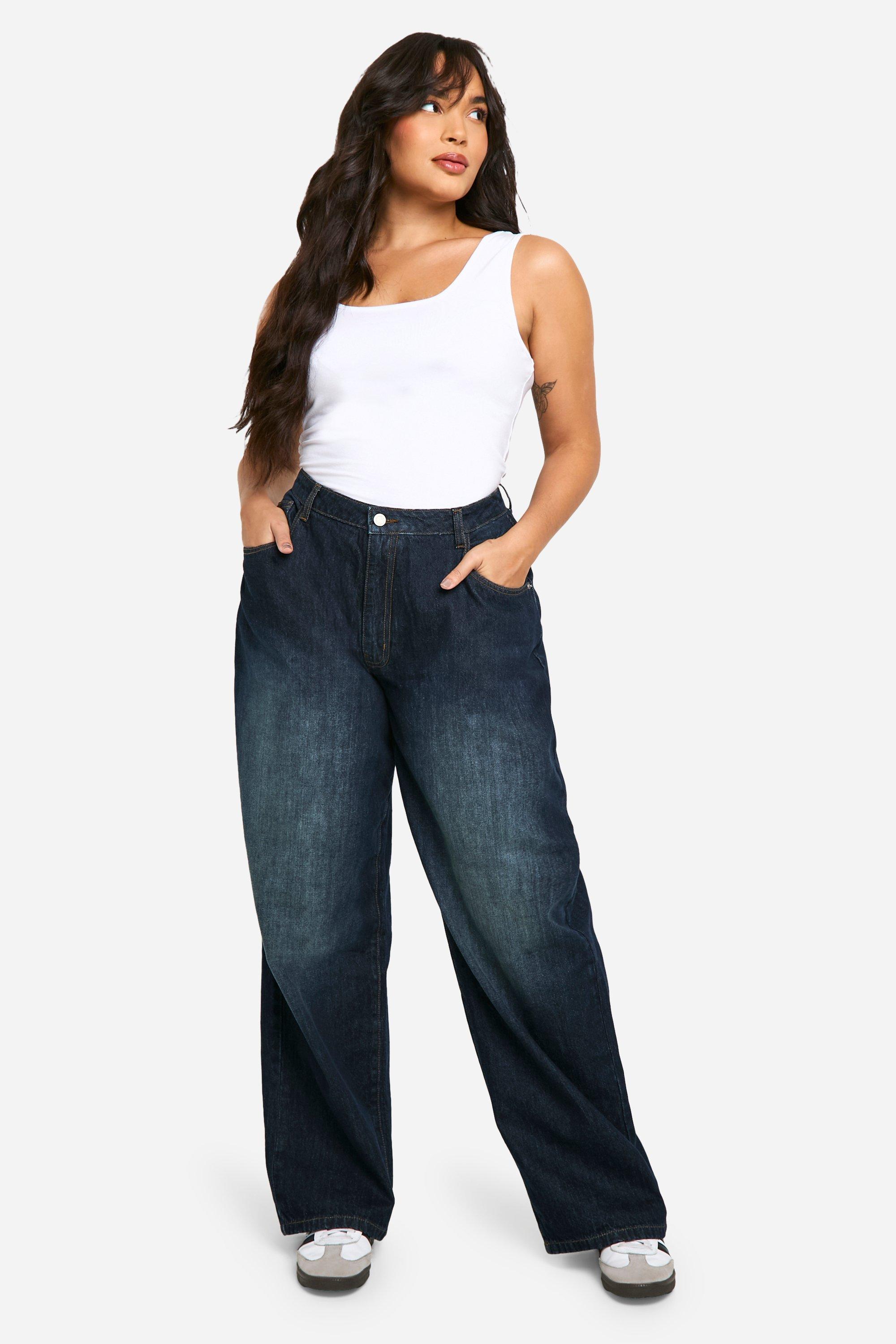 Boohoo Plus Boyfriend Jeans, Dark Indigo