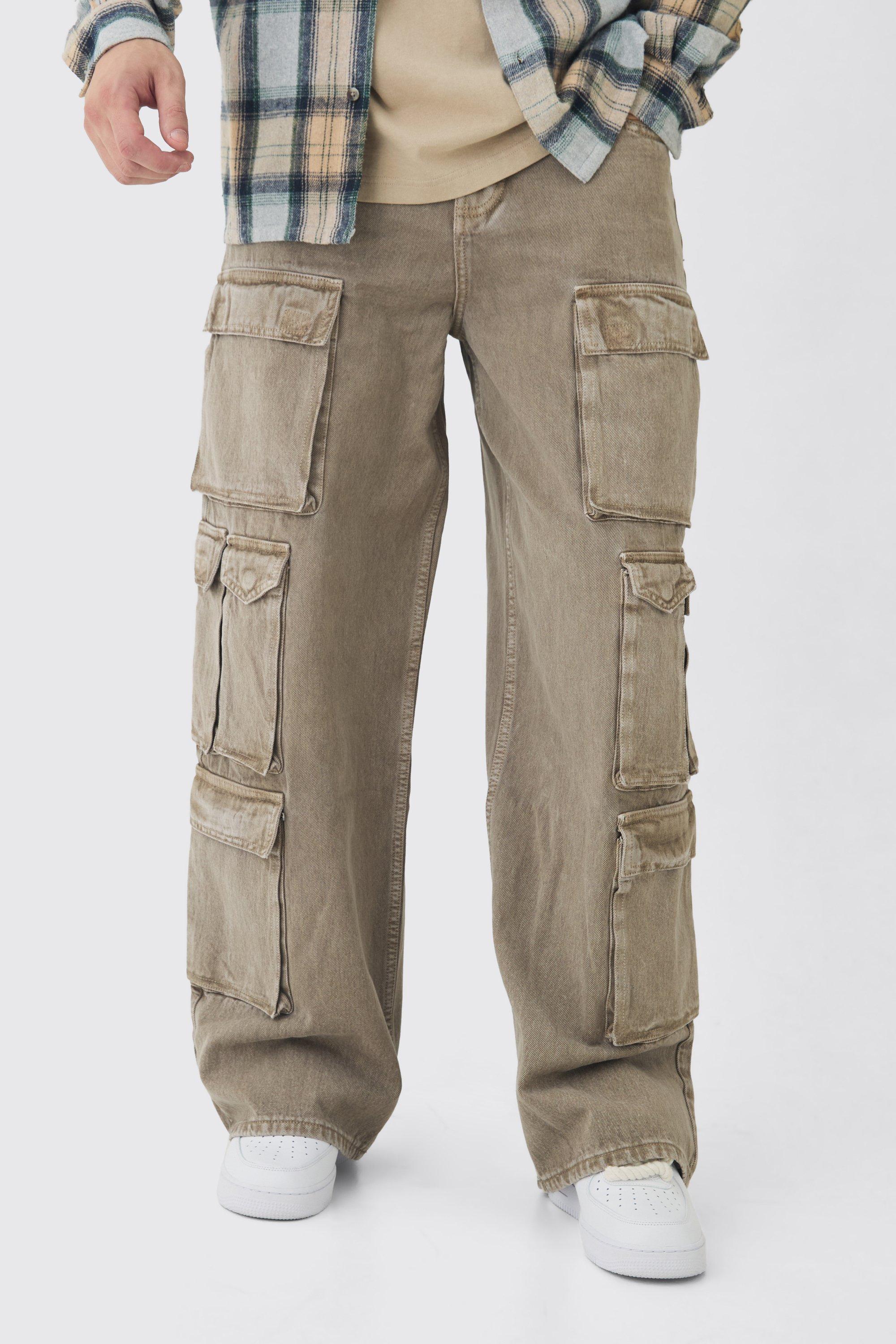 Boohoo Tall Gebleekte Baggy Cargo Jeans Met Zakken, Taupe