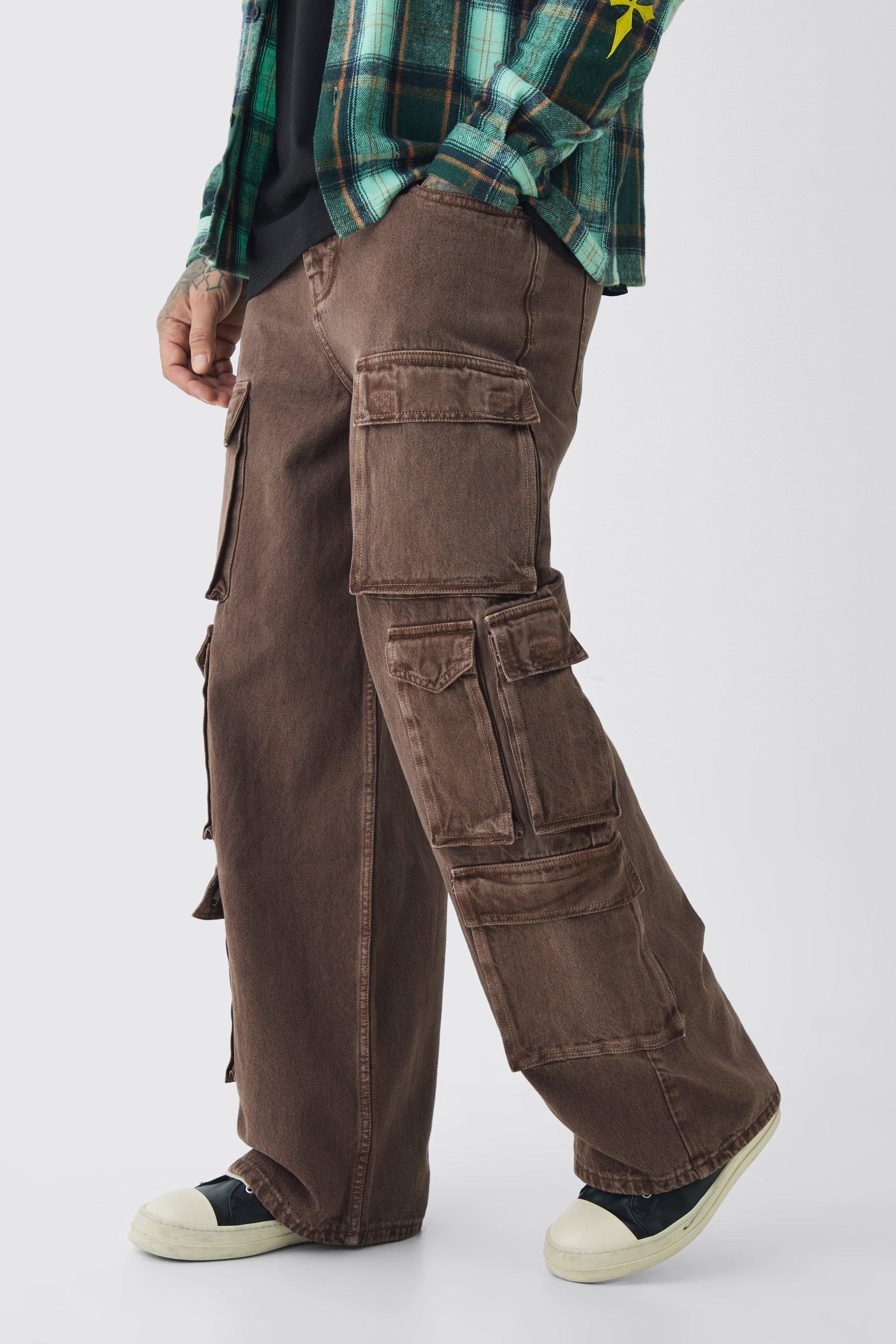 Boohoo Tall Gebleekte Baggy Cargo Jeans Met Zakken, Chocolate