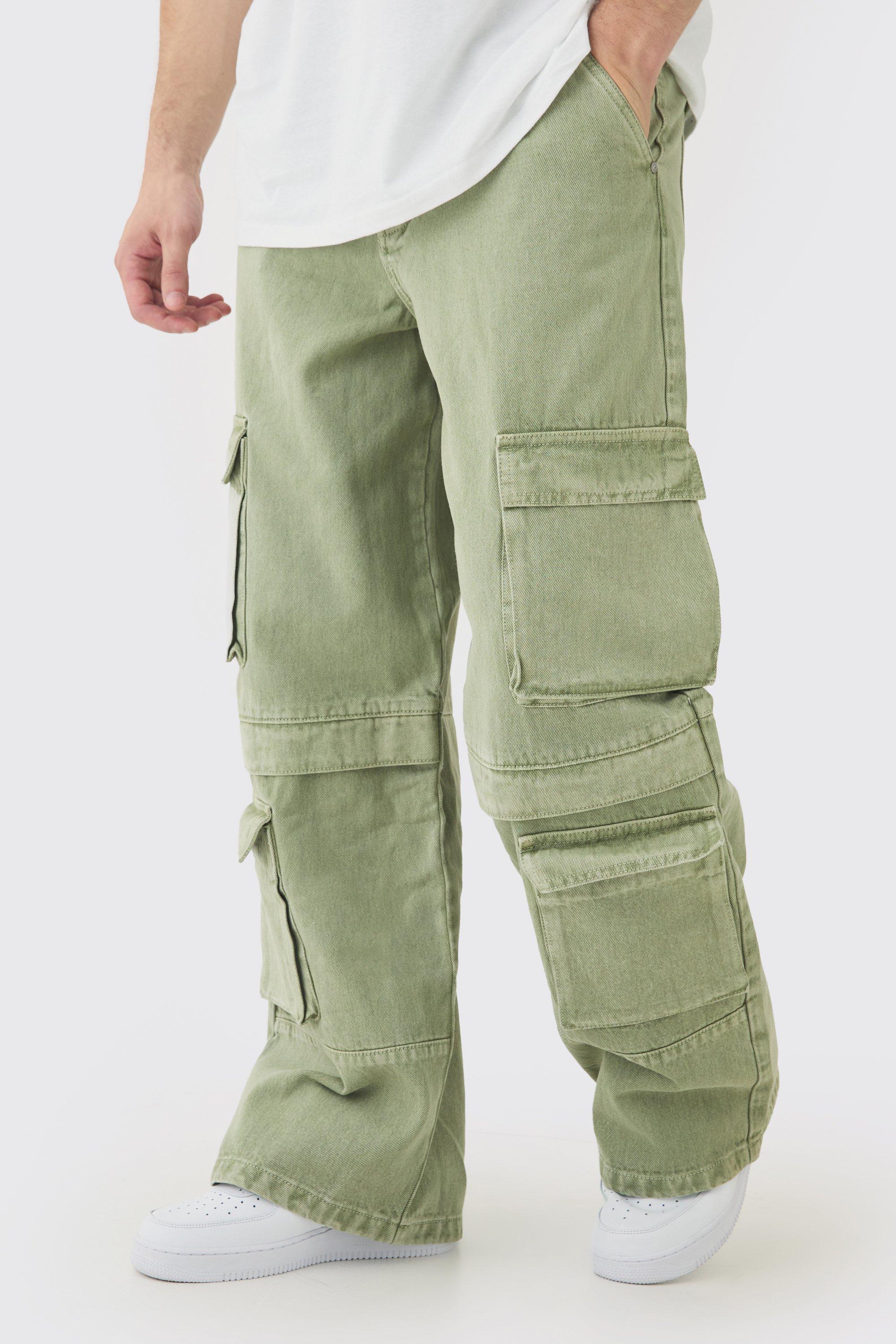 Boohoo Tall Gebleekte Baggy Cargo Jeans Met Zakken, Khaki