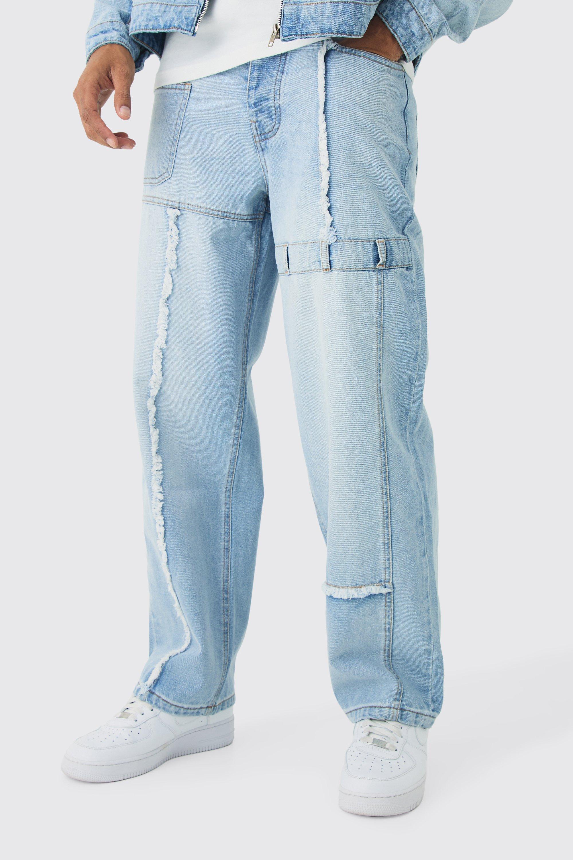 Boohoo Onbewerkte Gebleekte Baggy Utility Jeans, Light Blue