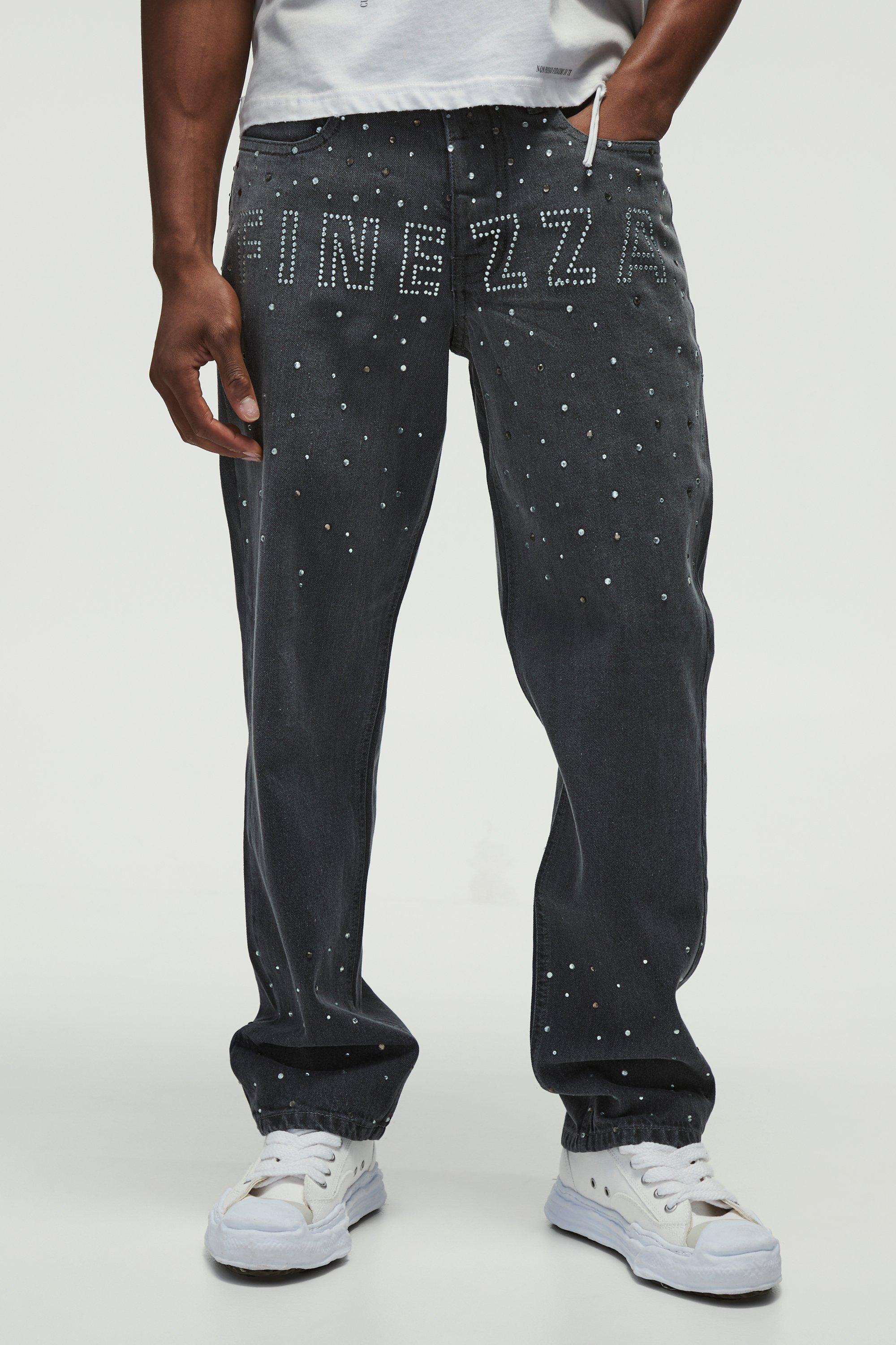 Boohoo Jeans Met Steentjes, Studs En Rechte Pijpen, Mid Grey