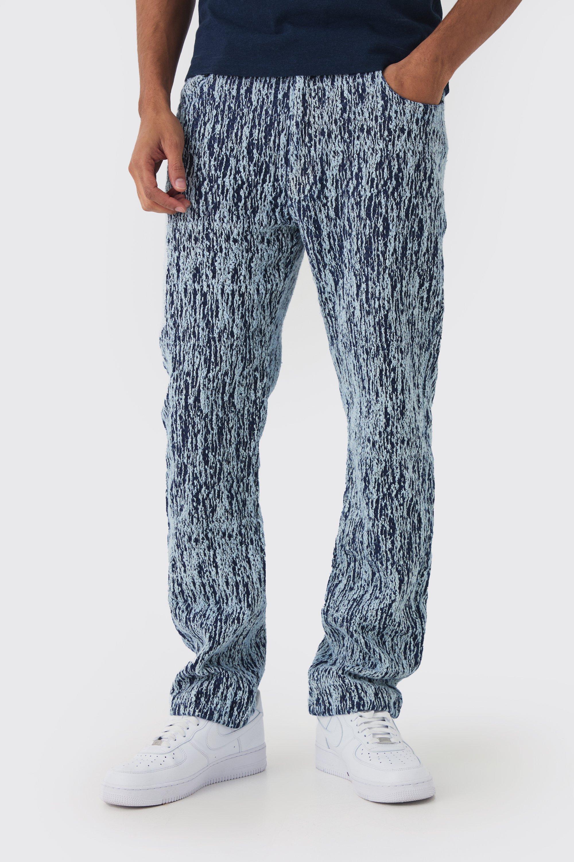 Boohoo Dikke Jacquard Denim Jeans Met Rechte Pijpen, Indigo