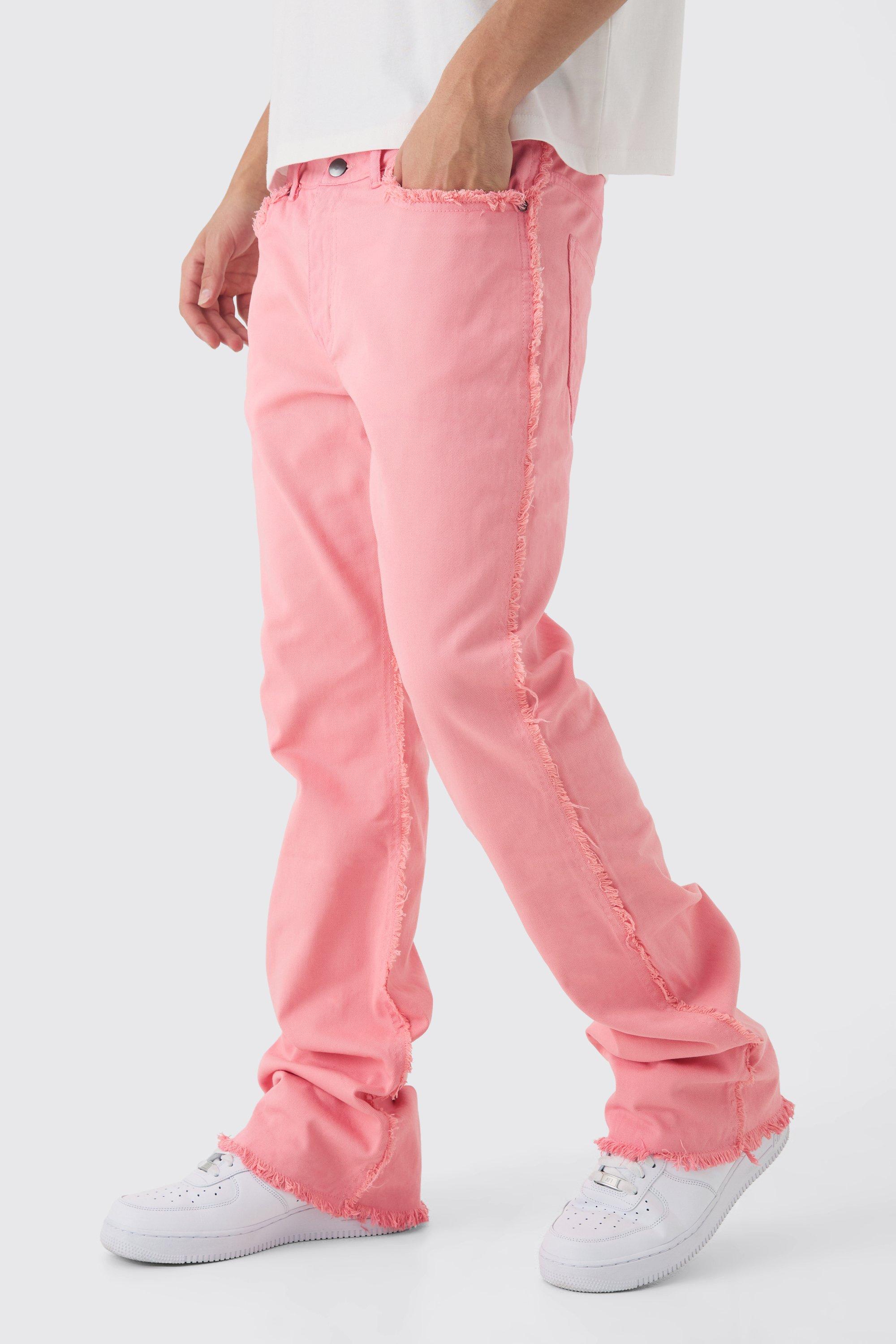 Boohoo Onbewerkte Flared Slim Fit Jeans Met Gerafelde Zoom, Pink