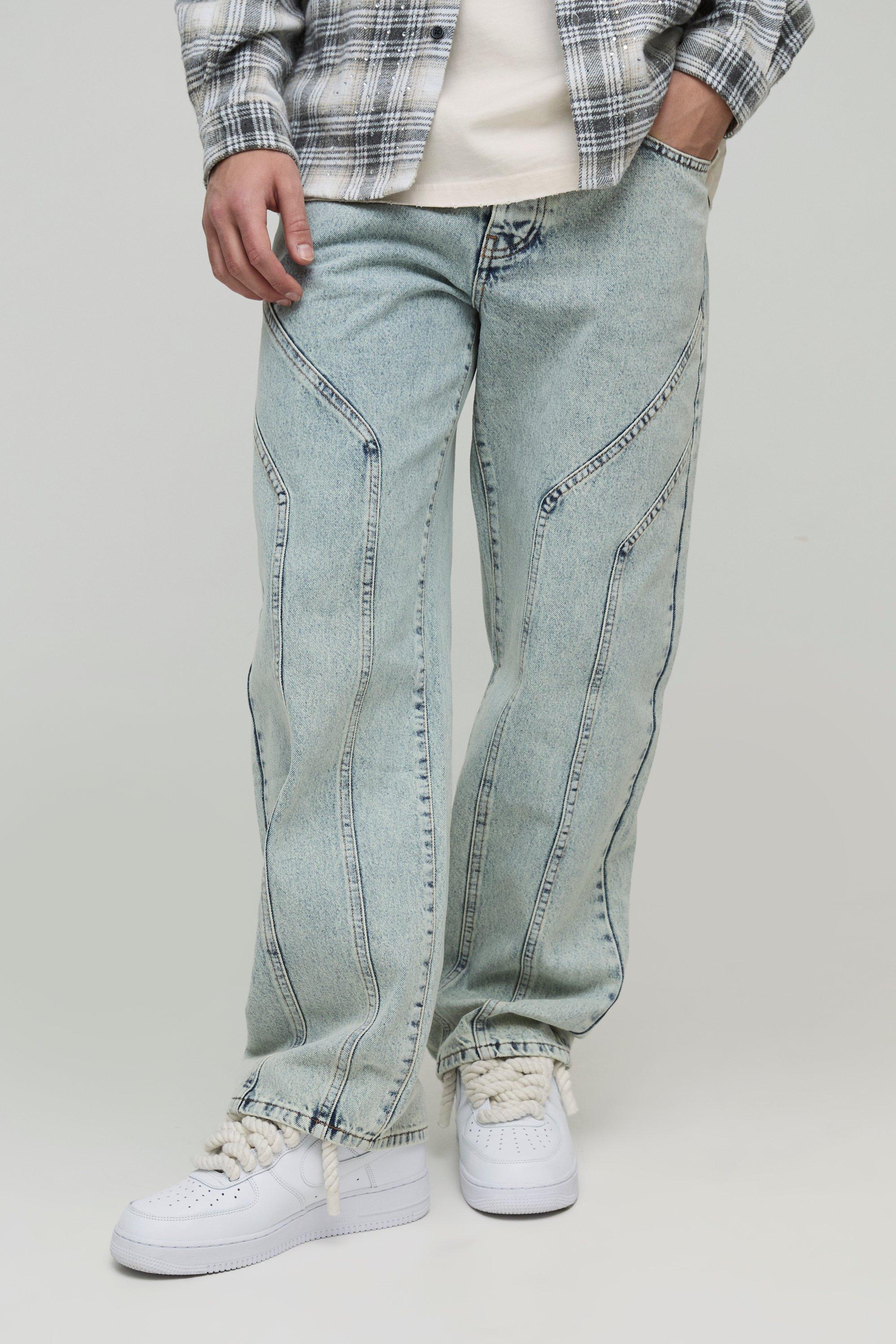 Boohoo Onbewerkte Baggy Jeans Met Naaddetail, Light Blue