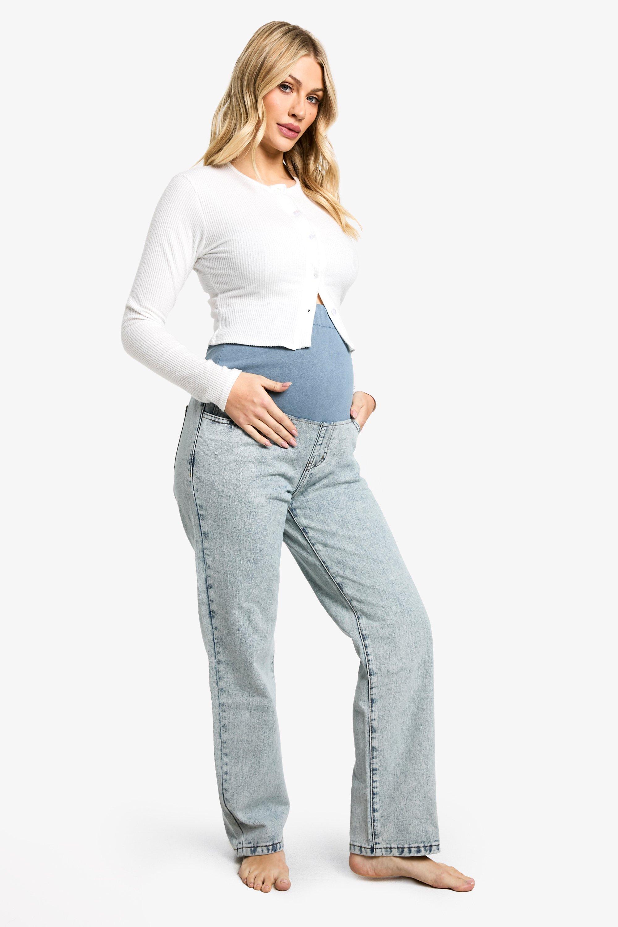 Boohoo Zwangerschap Over The Bump Mom Jeans, Light Blue